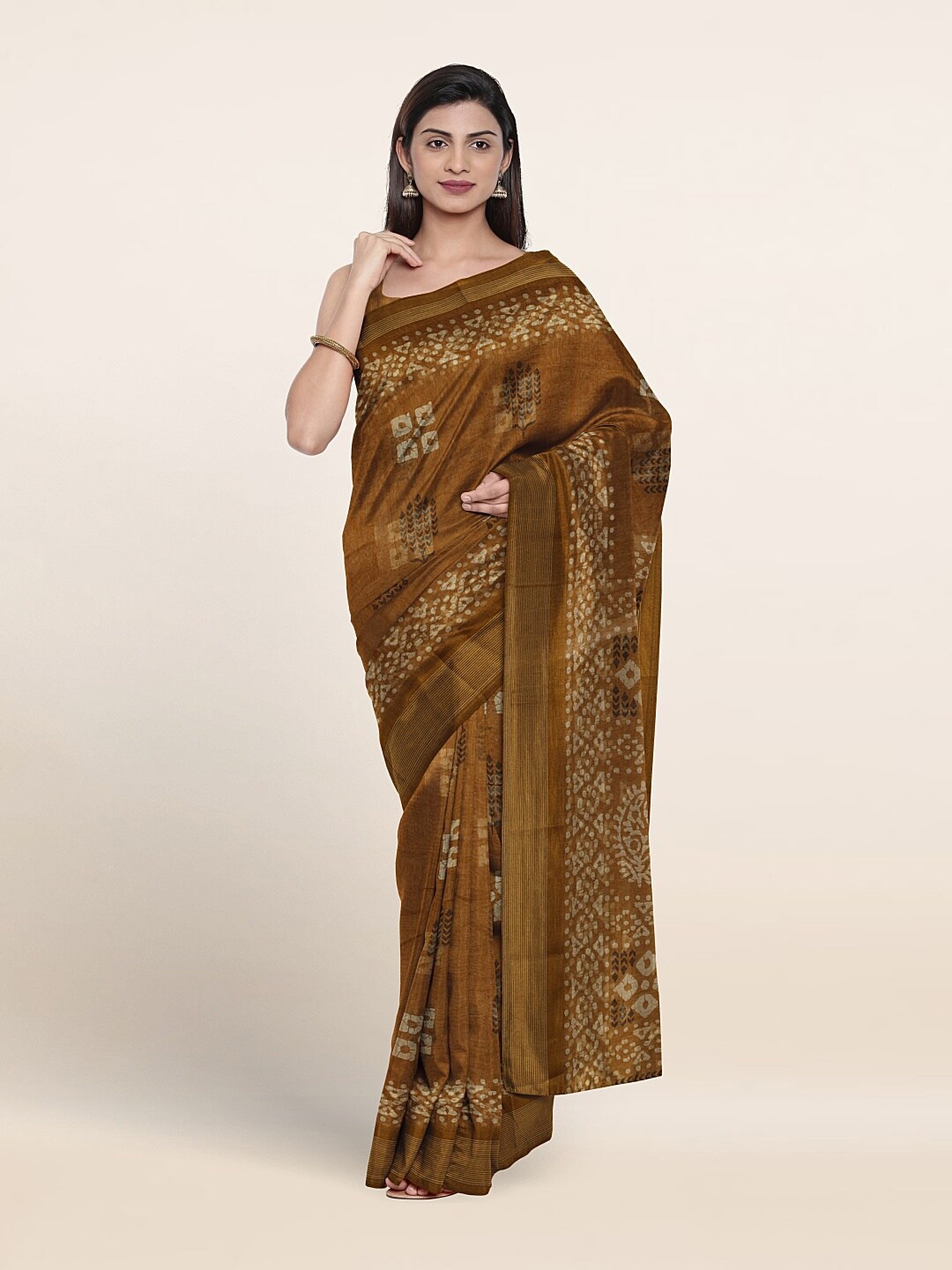 

Pothys Geometric Printed Saree, Khaki