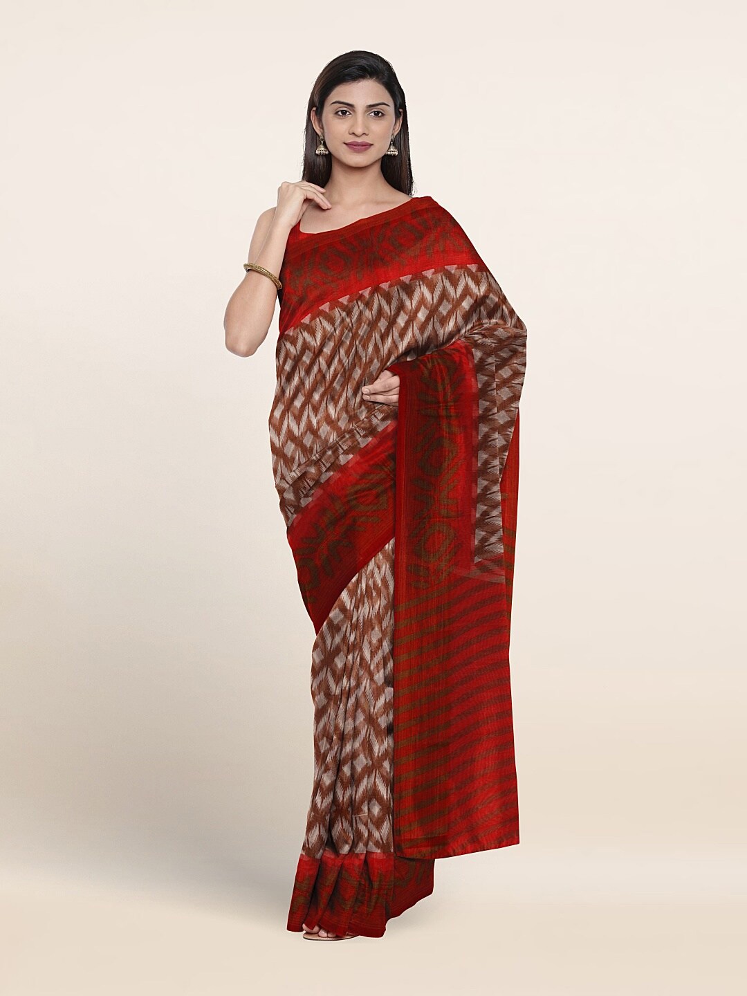 

Pothys Geometric Printed Saree, Brown