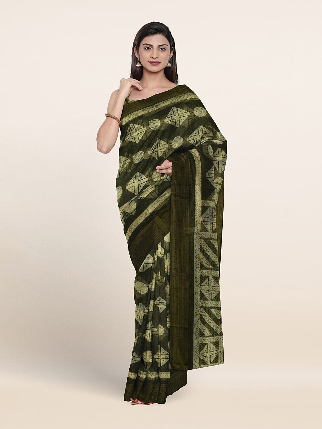 

Pothys Geometric Printed Saree, Green
