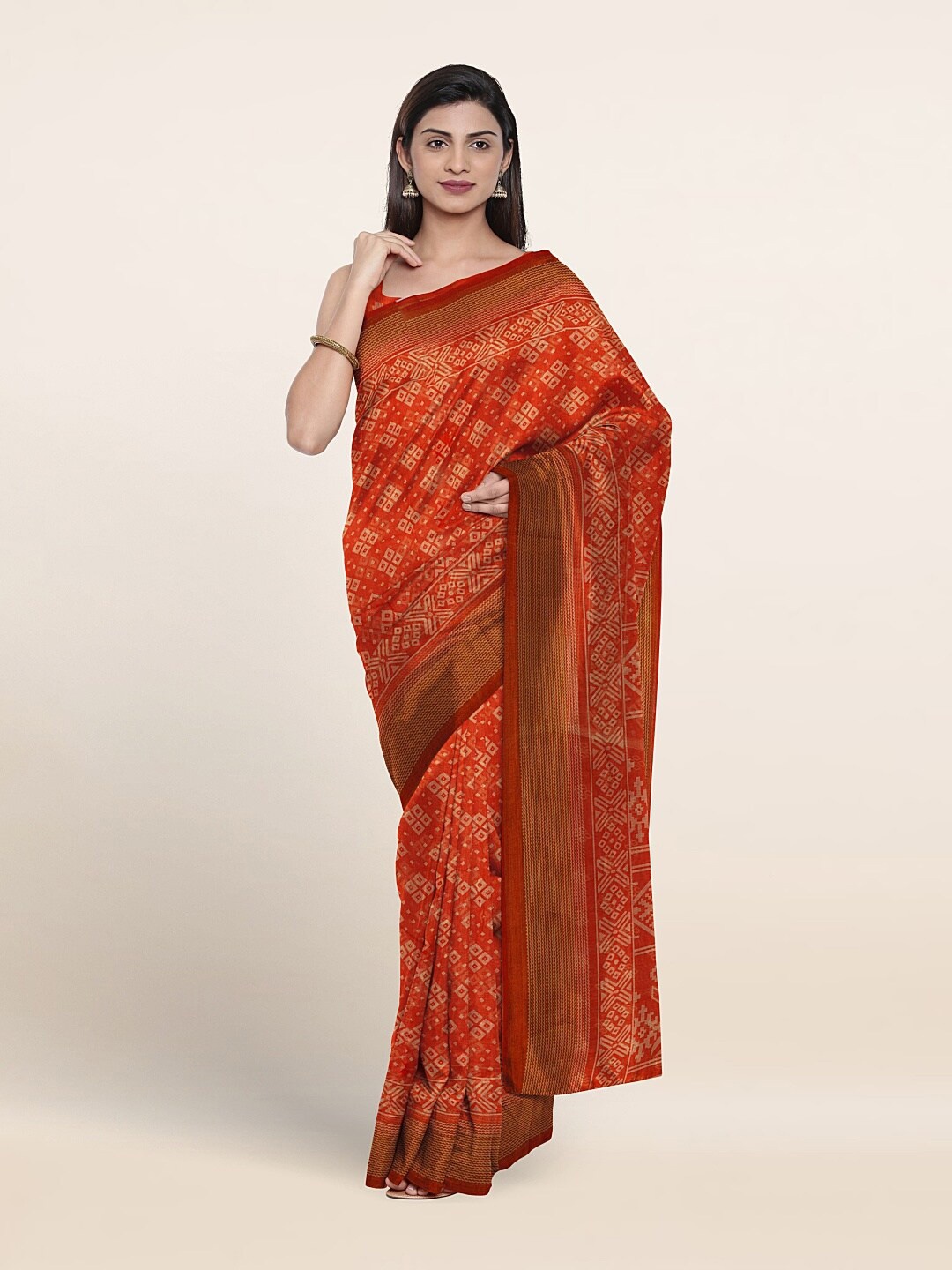 

Pothys Geometric Printed Saree, Orange