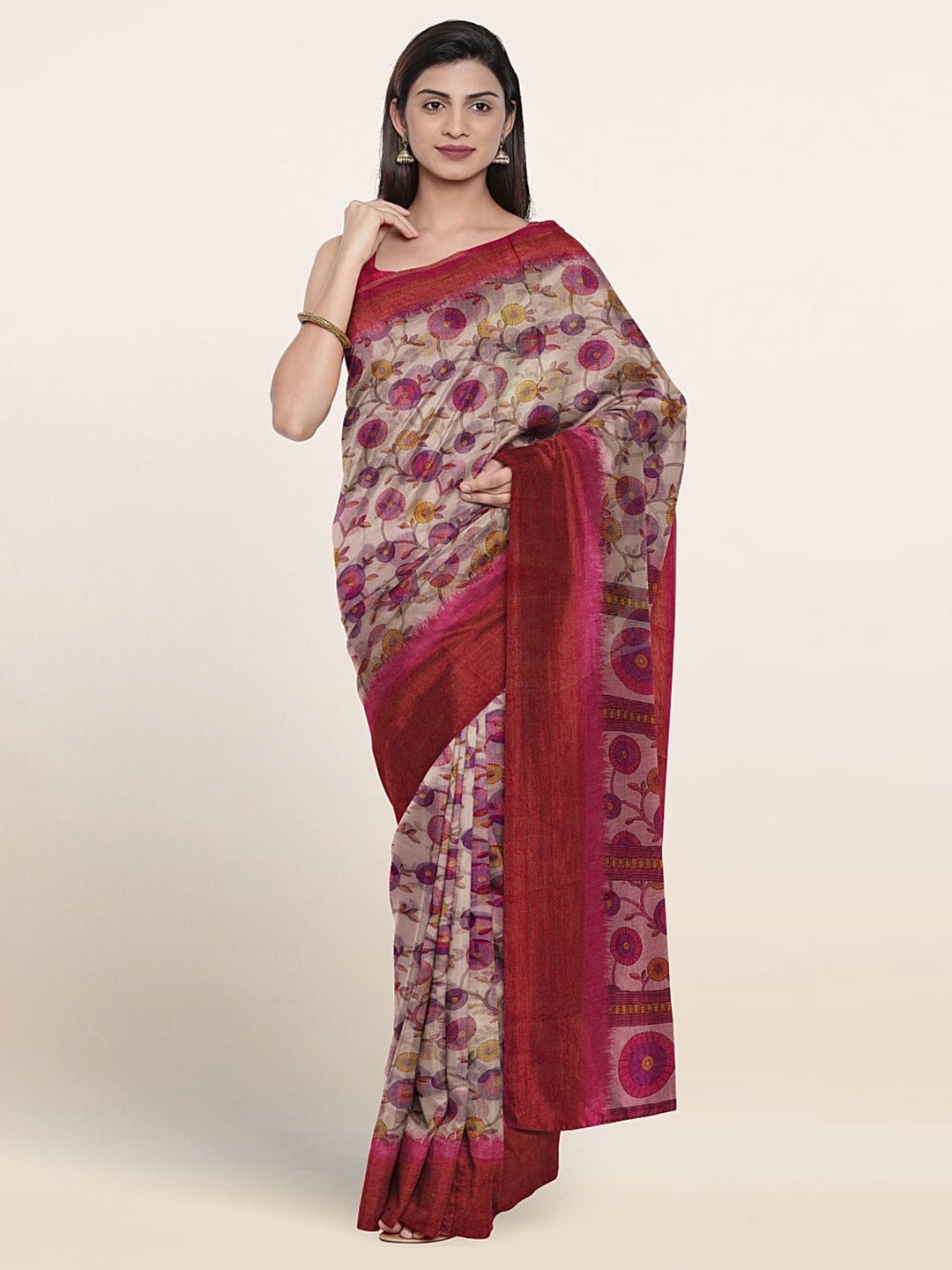 

Pothys Floral Printed Saree, Cream