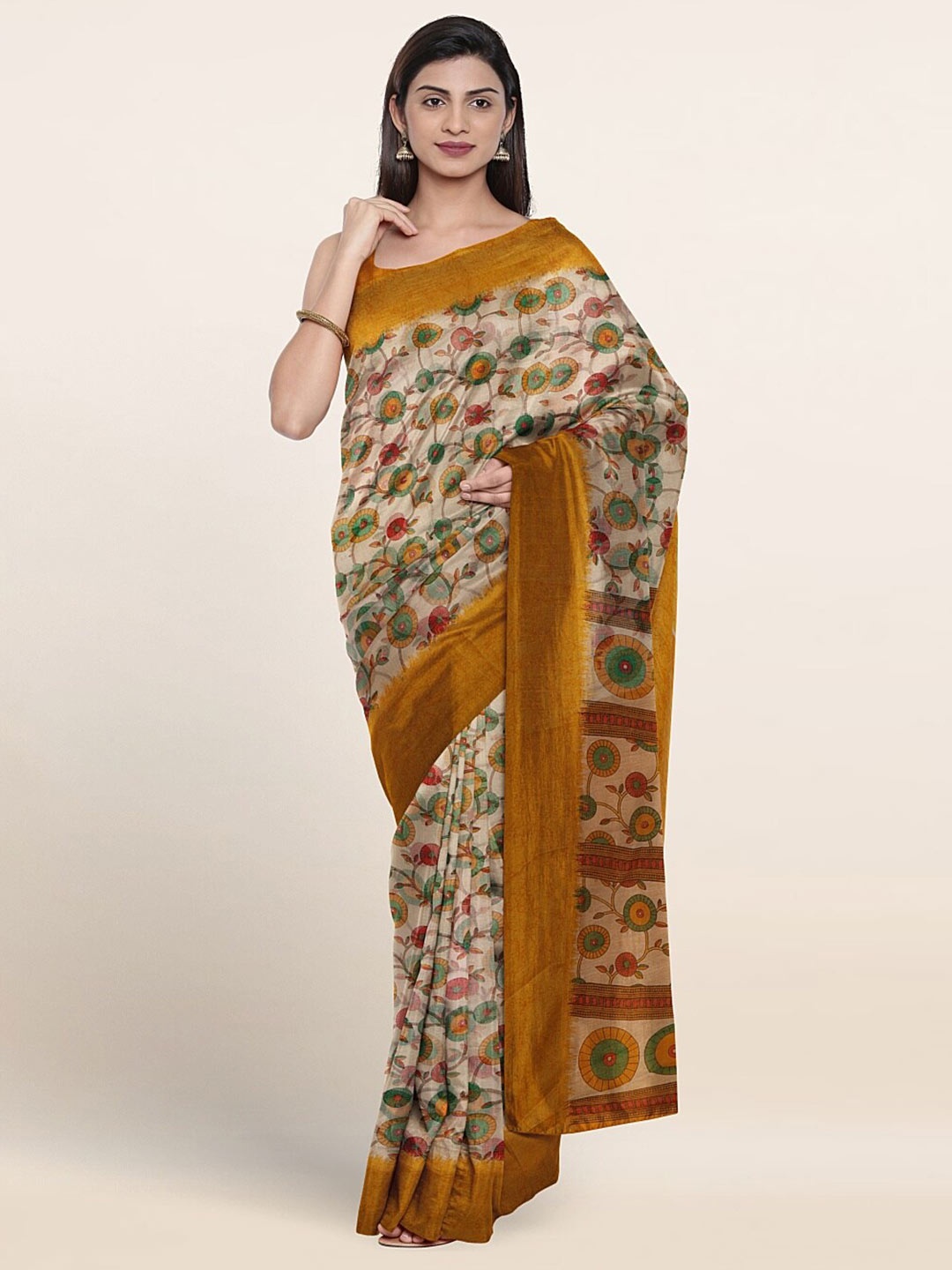 

Pothys Floral Printed Zari Saree, Cream