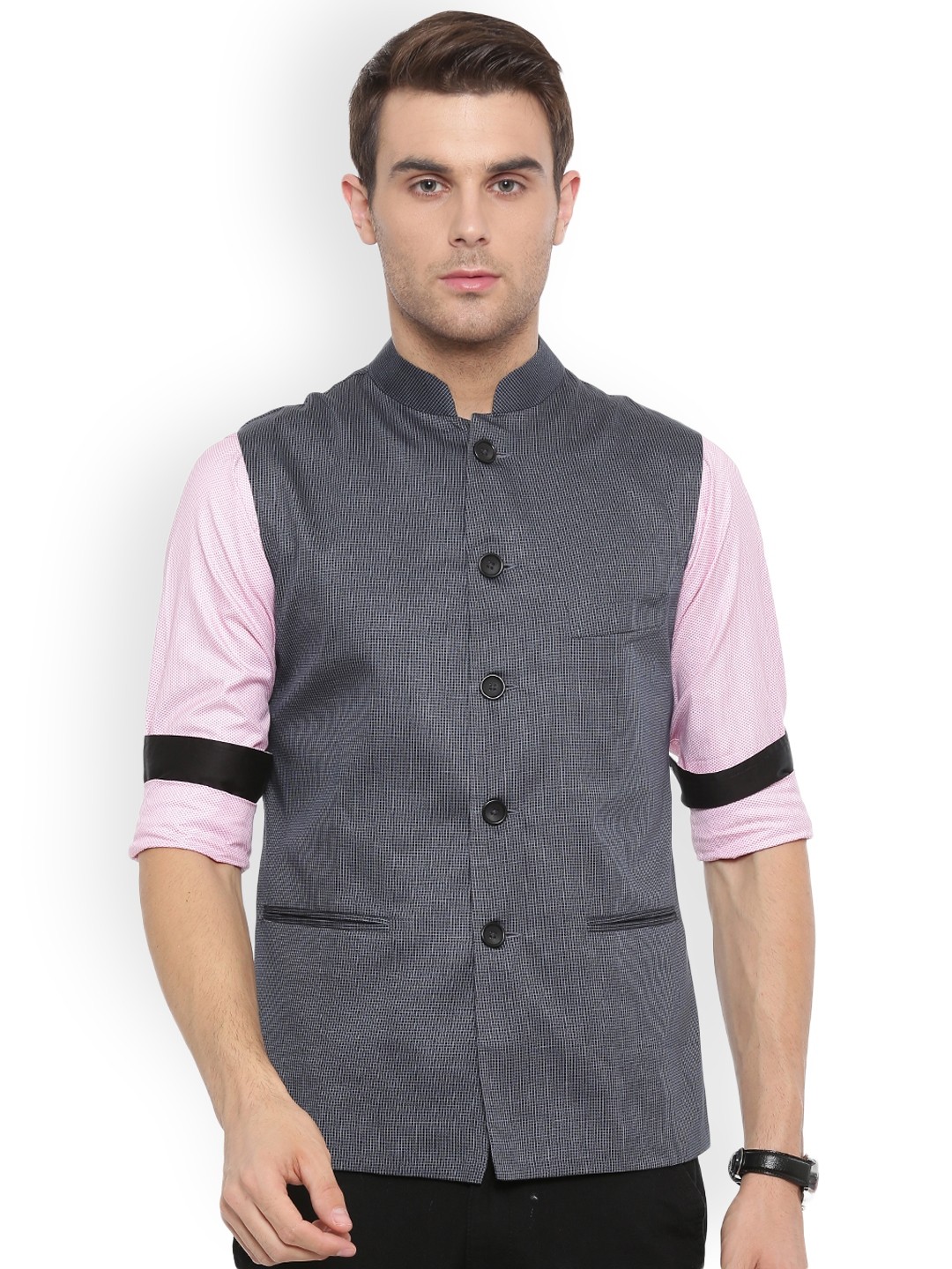 

Shaftesbury London Grey Printed Nehru Jacket