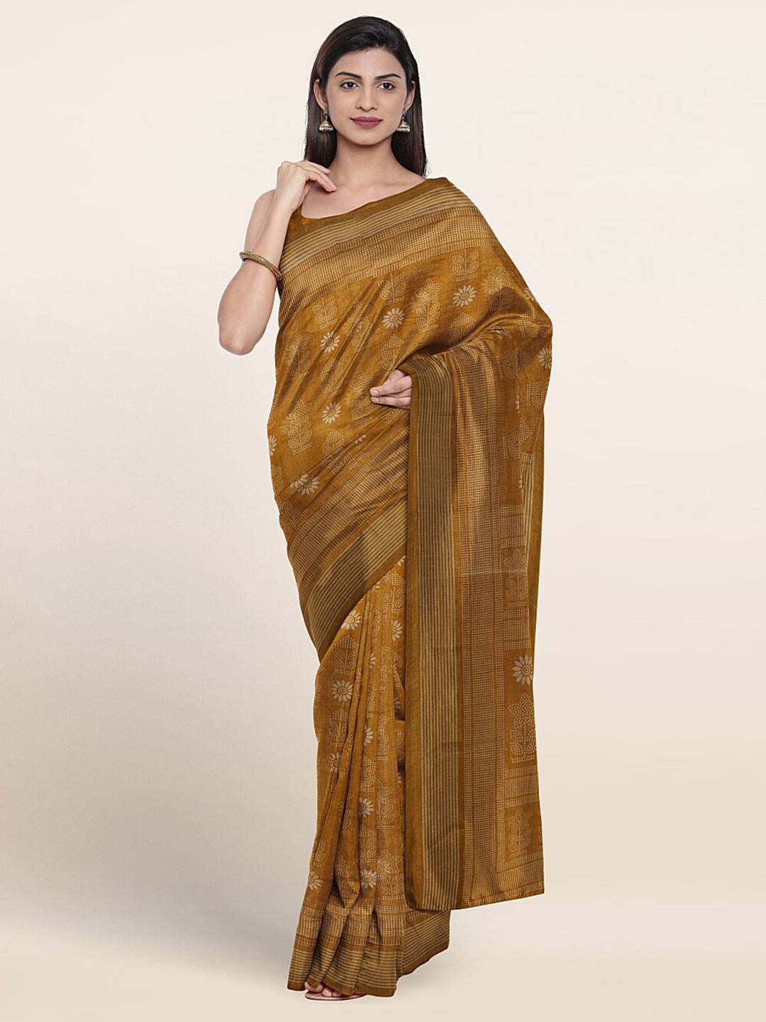 

Pothys Floral Printed Zari Saree, Mustard