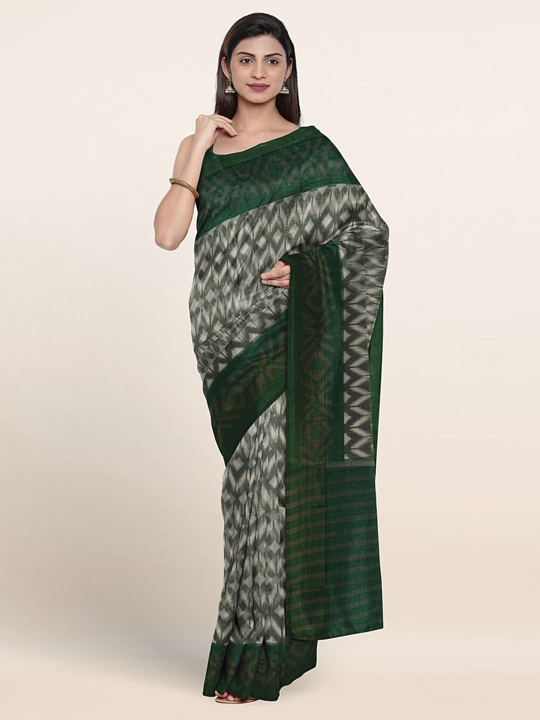

Pothys Geometric Printed Saree, Green