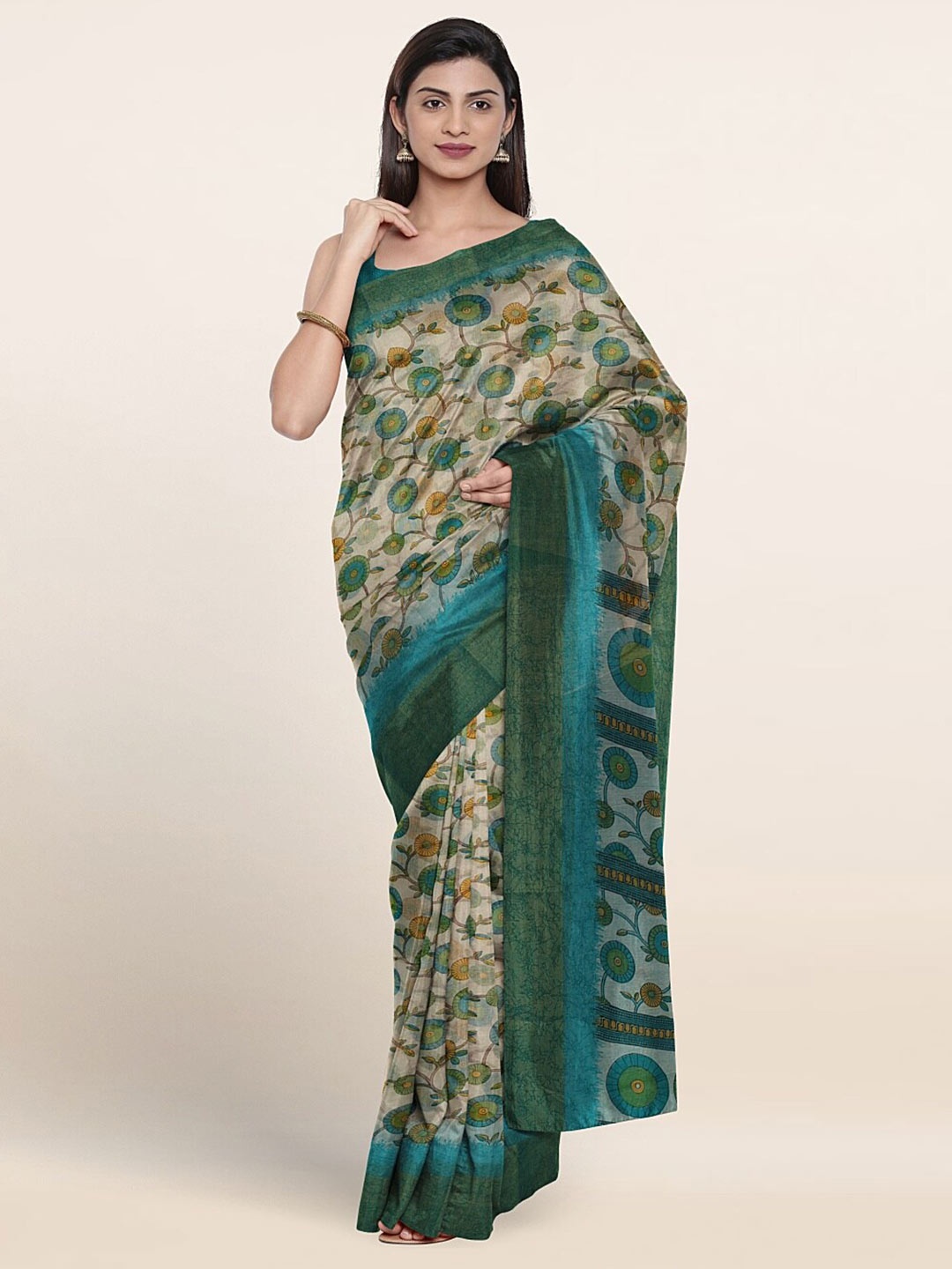 

Pothys Floral Printed Saree, Cream