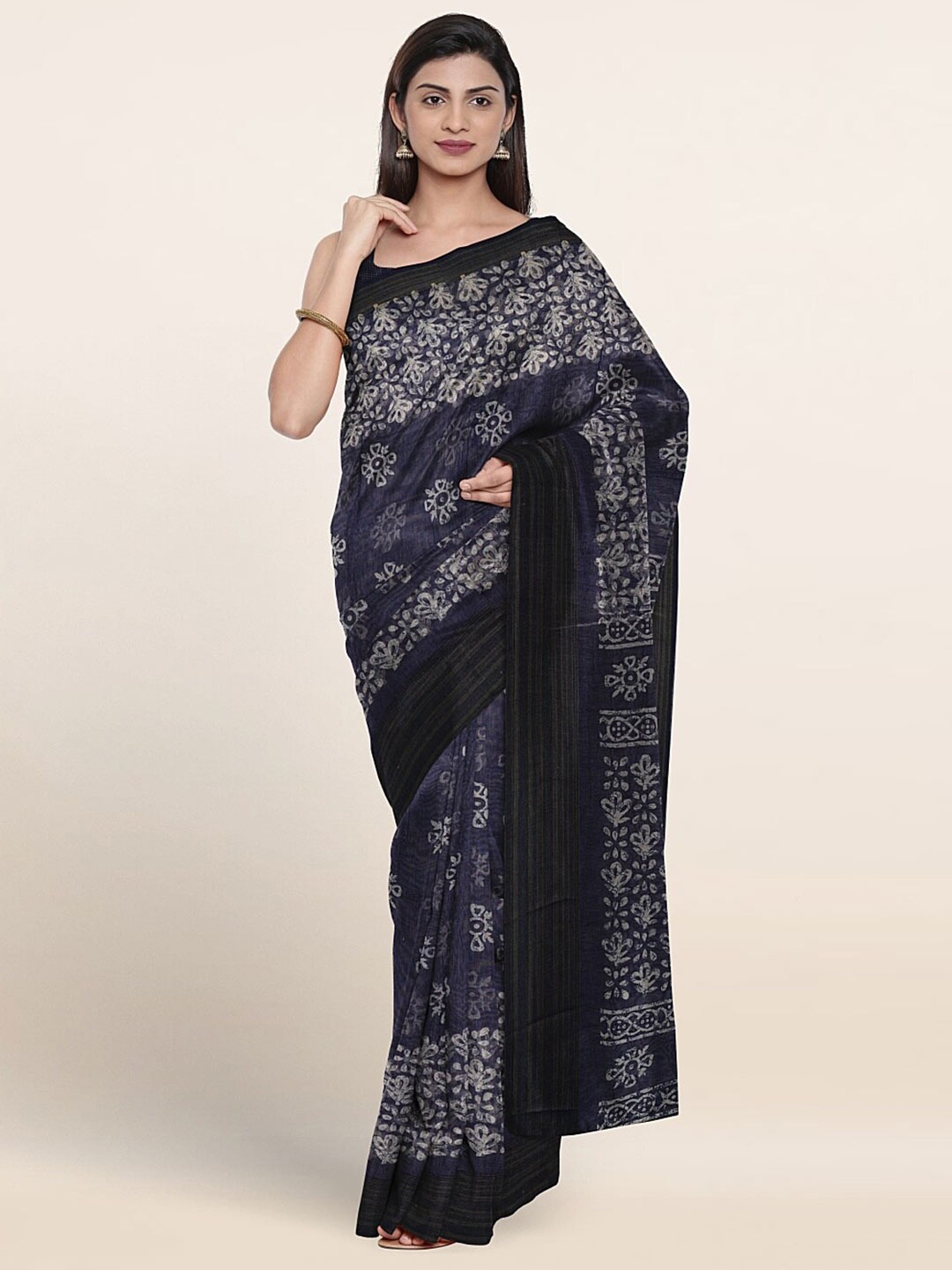 

Pothys Floral Geometric Saree, Blue