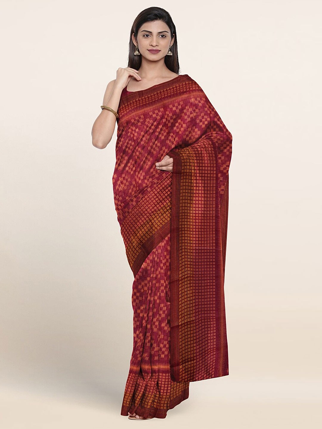 

Pothys Geometric Printed Saree, Maroon