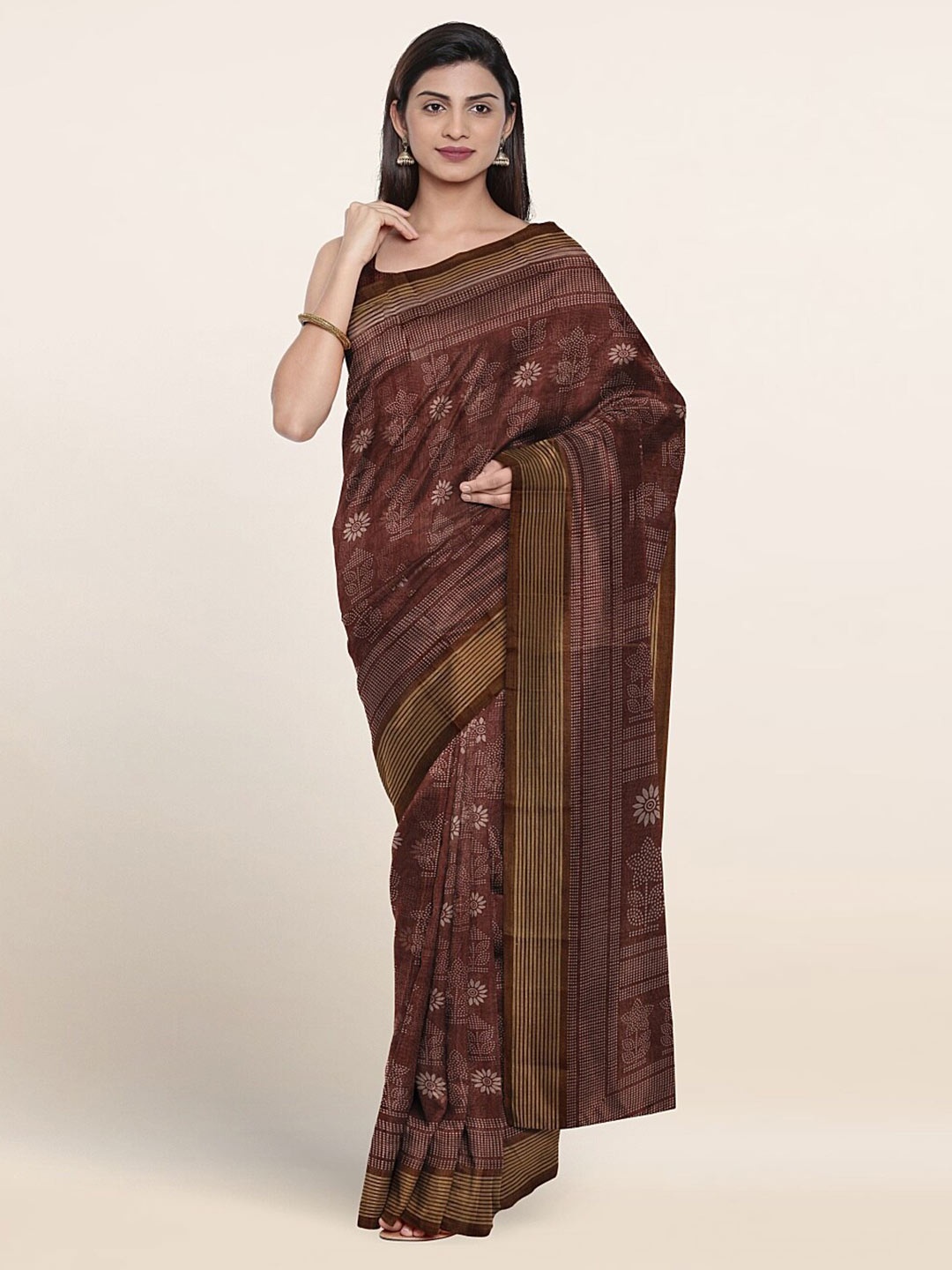 

Pothys Floral Printed Saree, Brown