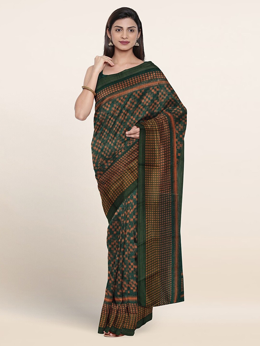 

Pothys Geometric Printed Saree, Green
