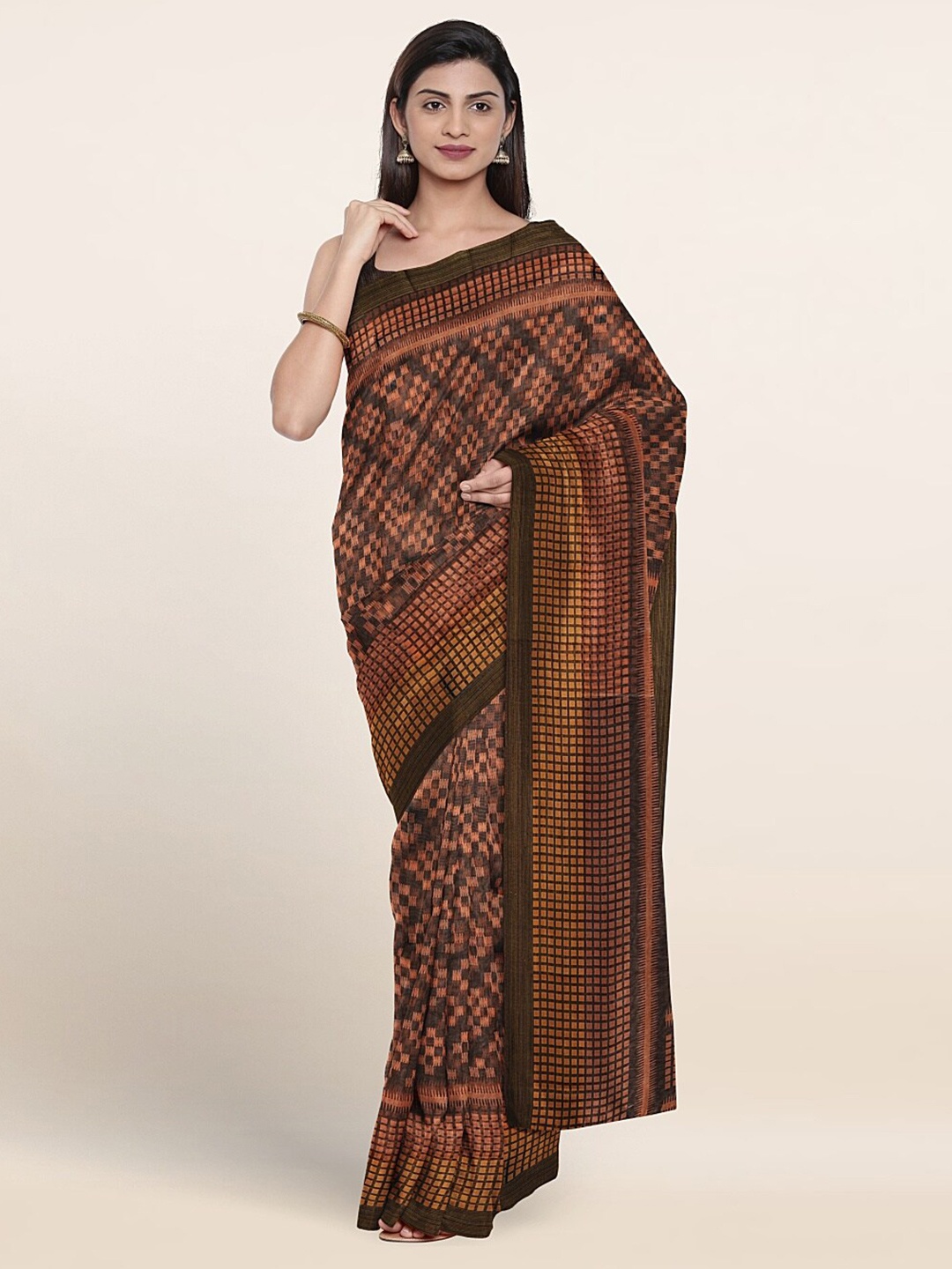 

Pothys Geometric Saree, Brown