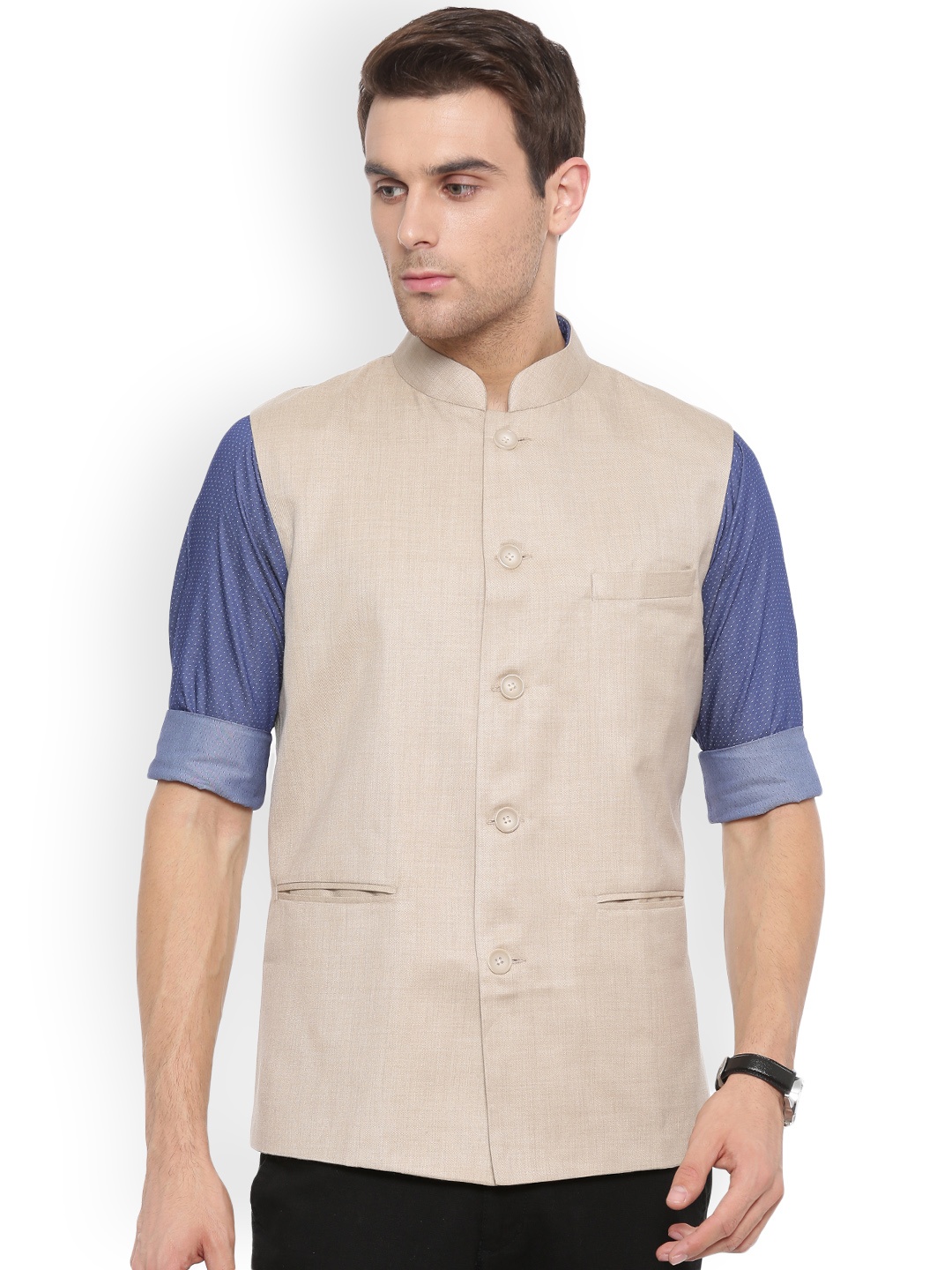 

Shaftesbury London Beige Slim Fit Nehru Jacket