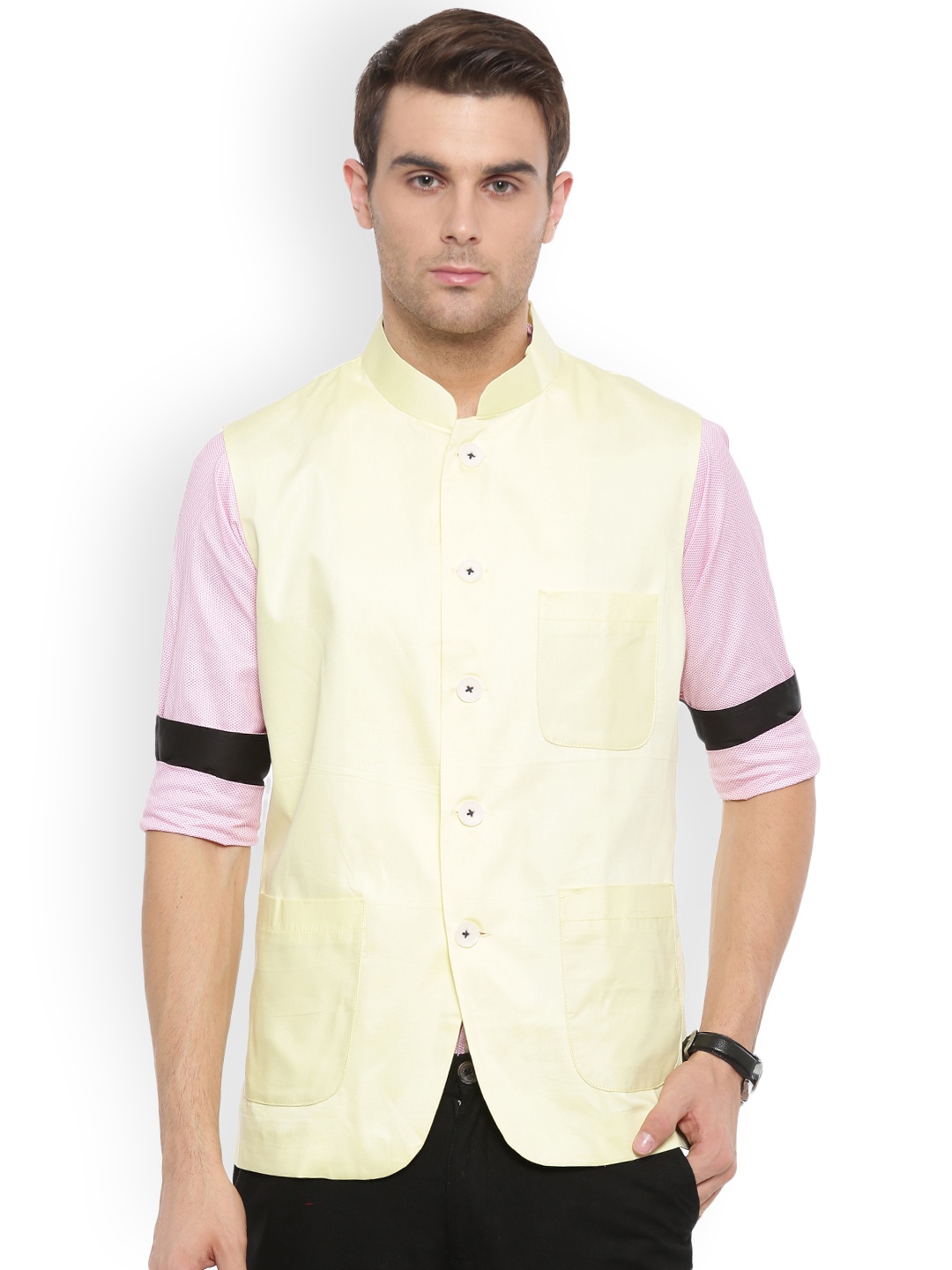 

Shaftesbury London Yellow Slim Fit Nehru Jacket