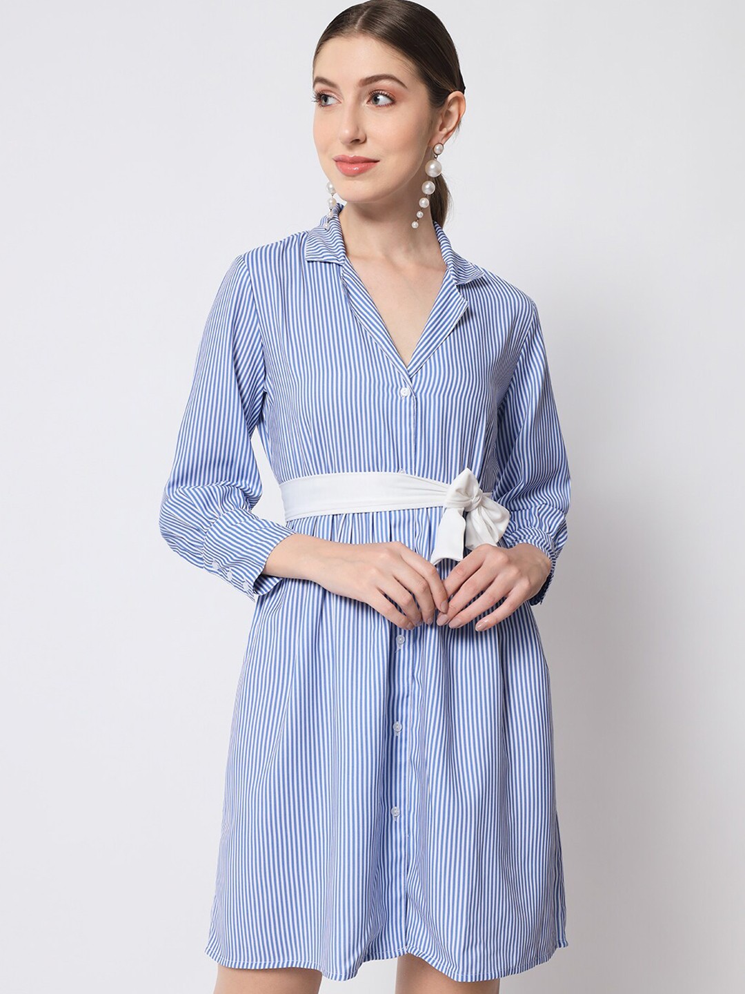 

Orchid Blues Striped Cotton Shirt Dress, Blue