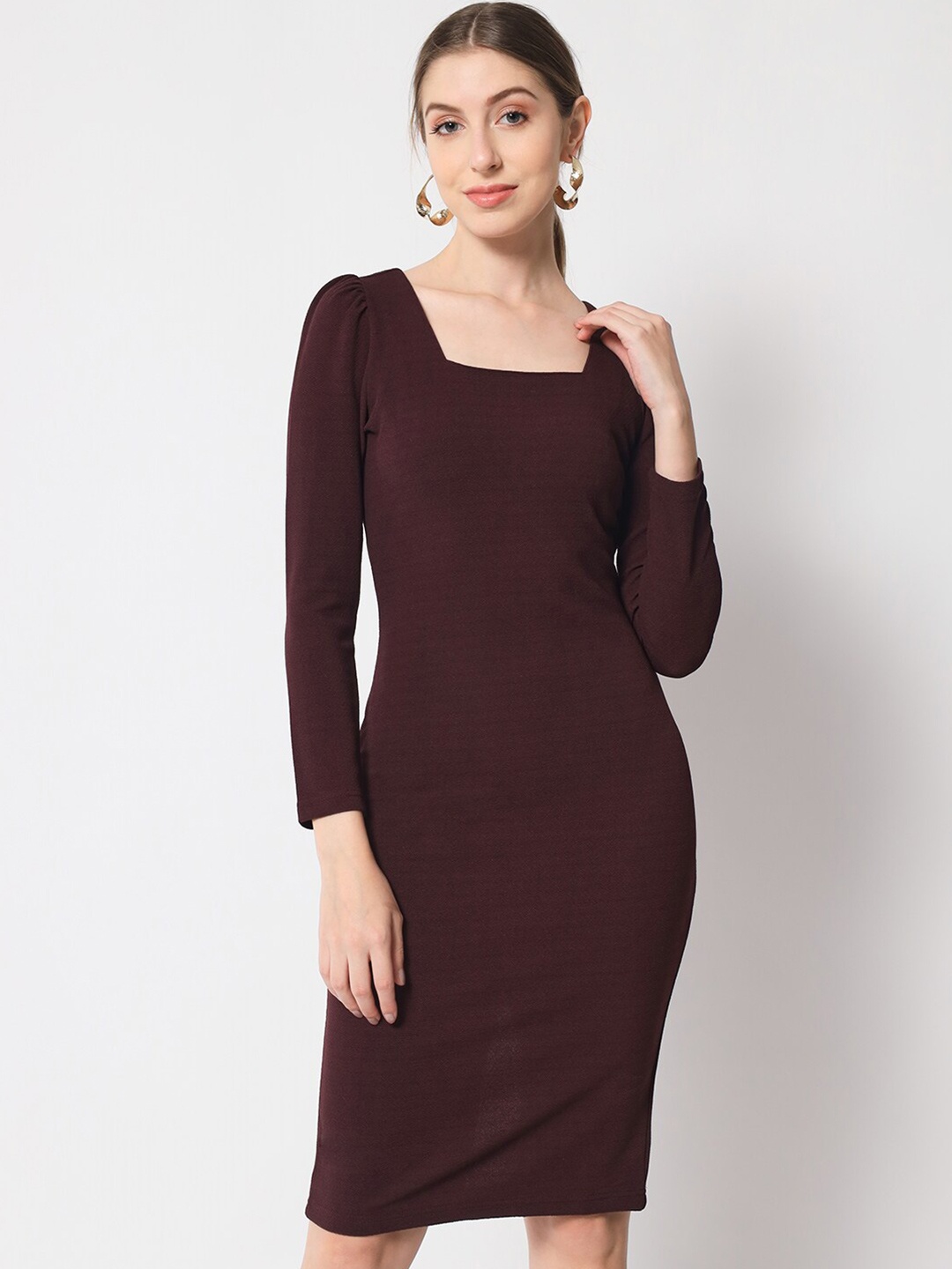 

Orchid Blues Puffed Sleeve Sheath Dress, Brown