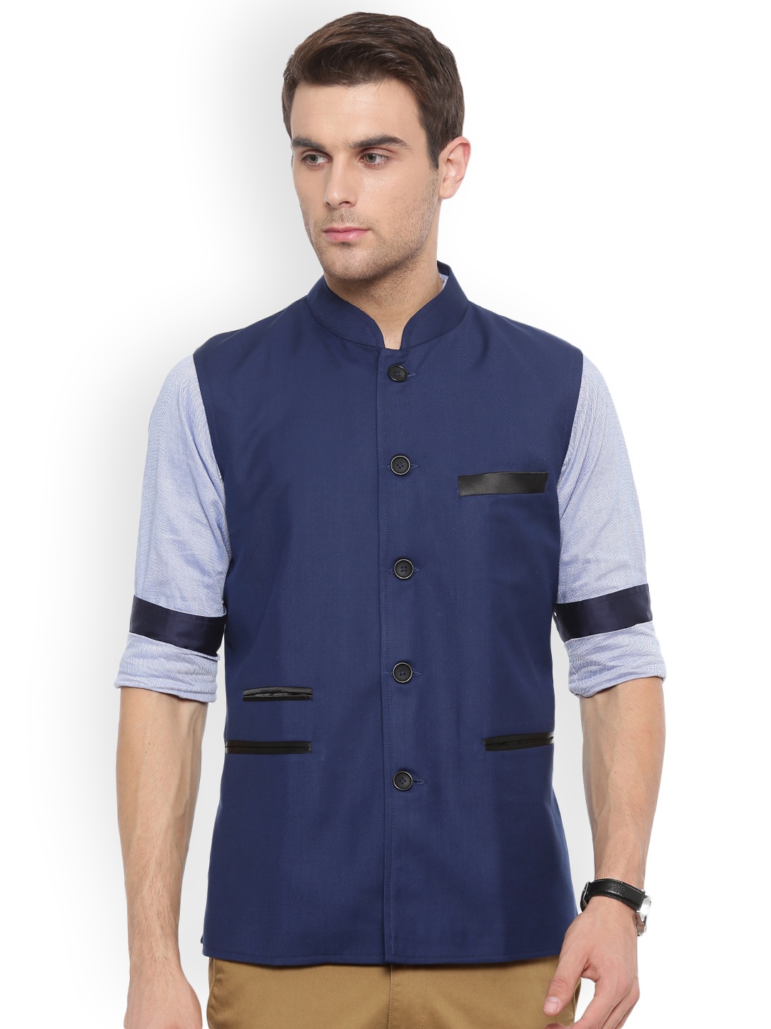 

Shaftesbury London Blue Nehru Jacket