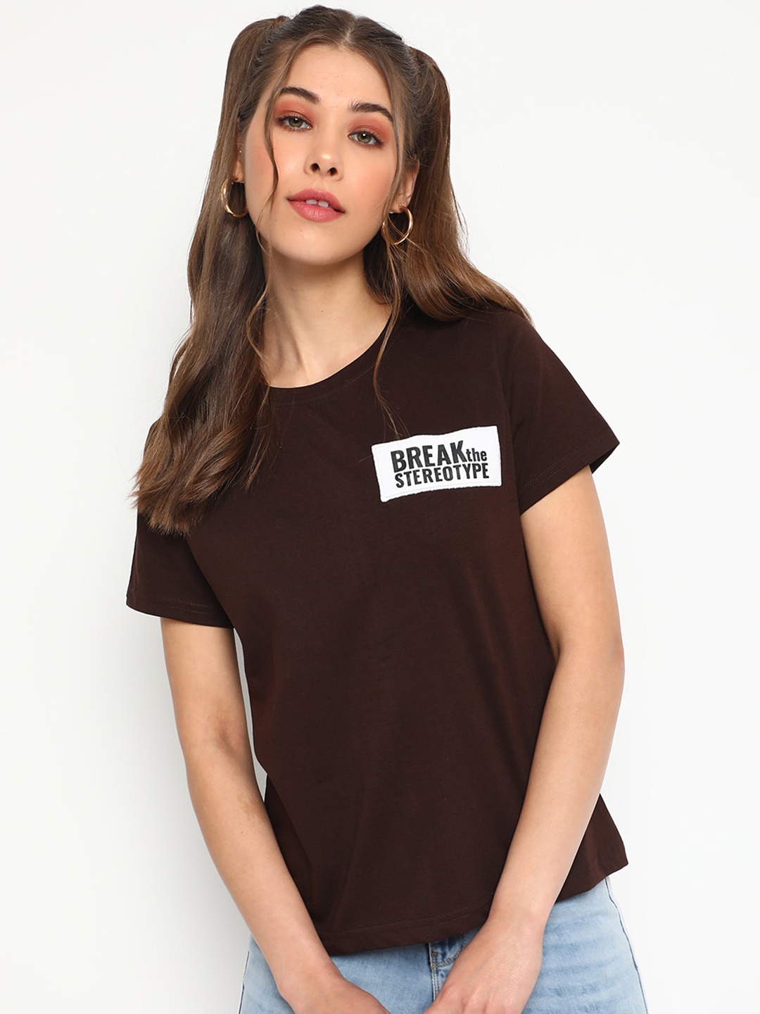 

Belliskey Women Typography Printed Cotton T-shirt, Burgundy