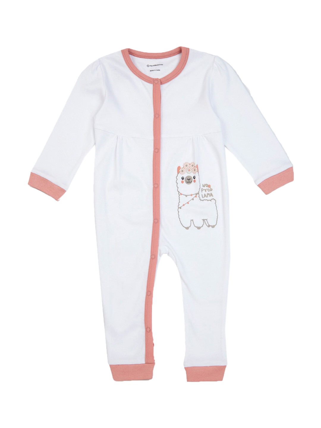 

My Milestones Infant Girls Lama Print Pure Cotton Romper, White
