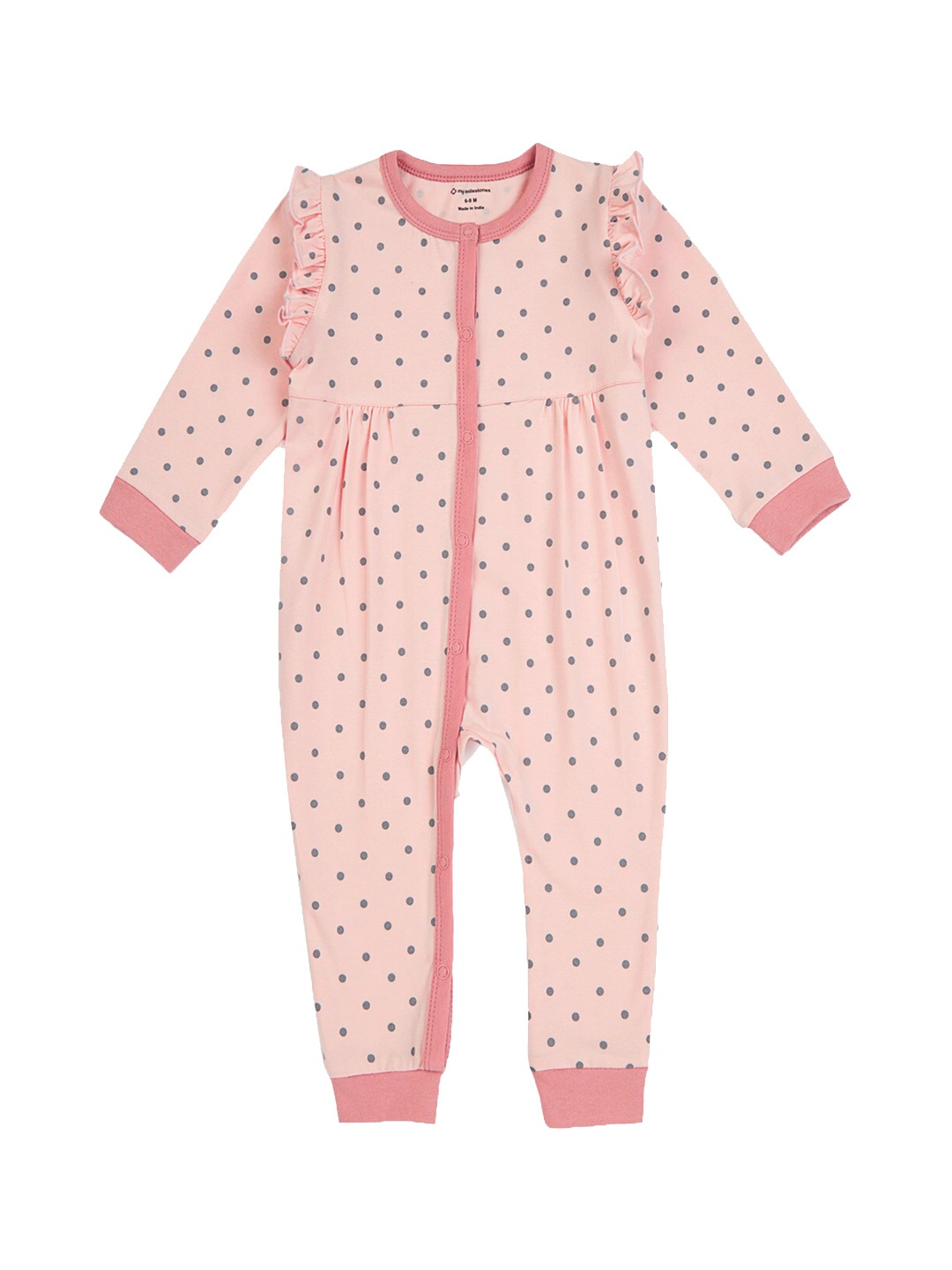 

My Milestones Girls Printed Cotton Romper, Peach