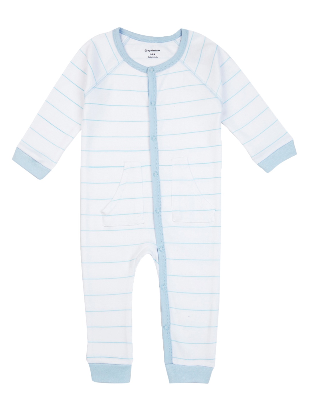 

My Milestones Boys Striped Pure Cotton Romper, White
