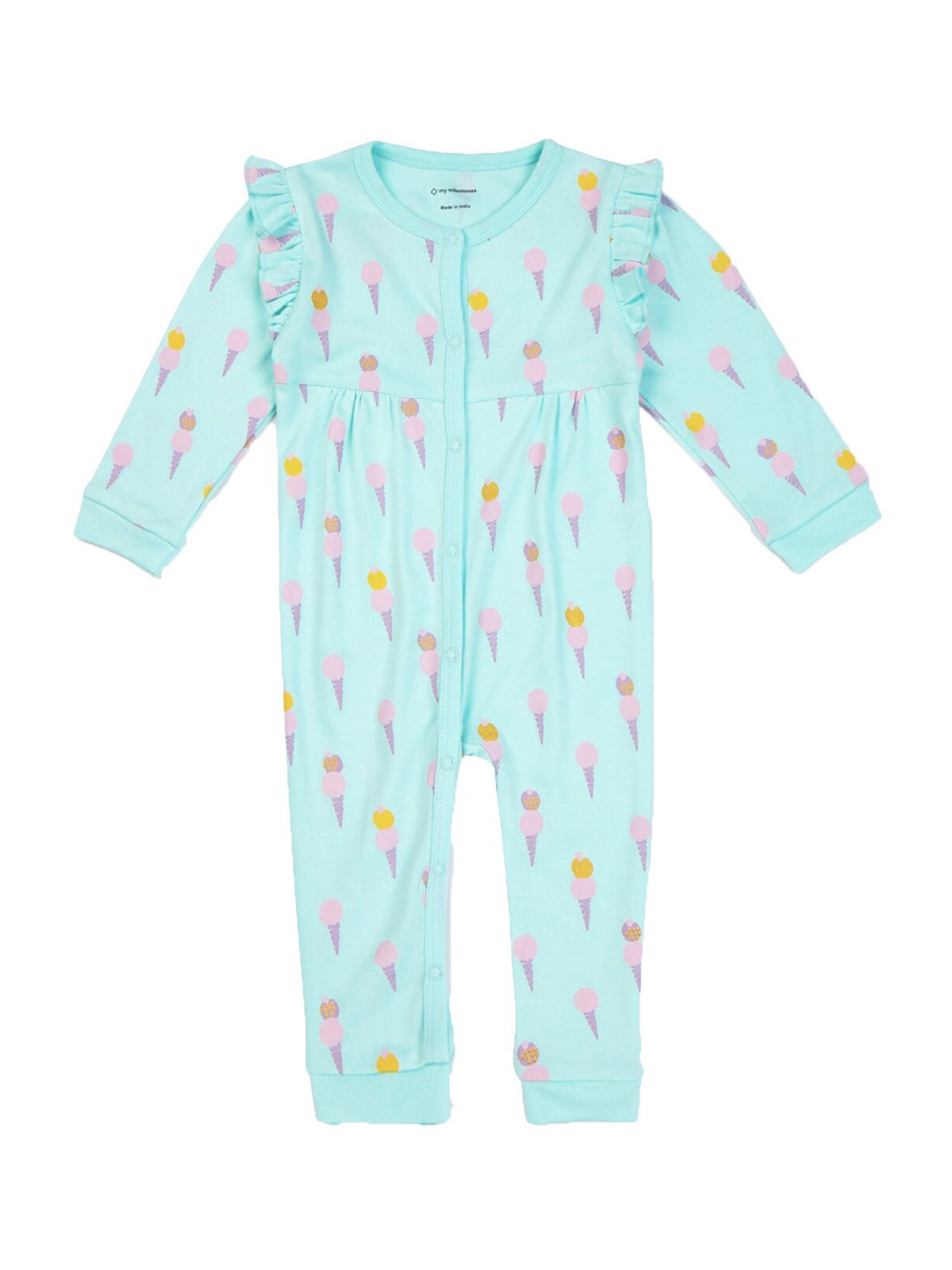 

My Milestones Infant Girls Printed Pure Cotton Rompers, Blue