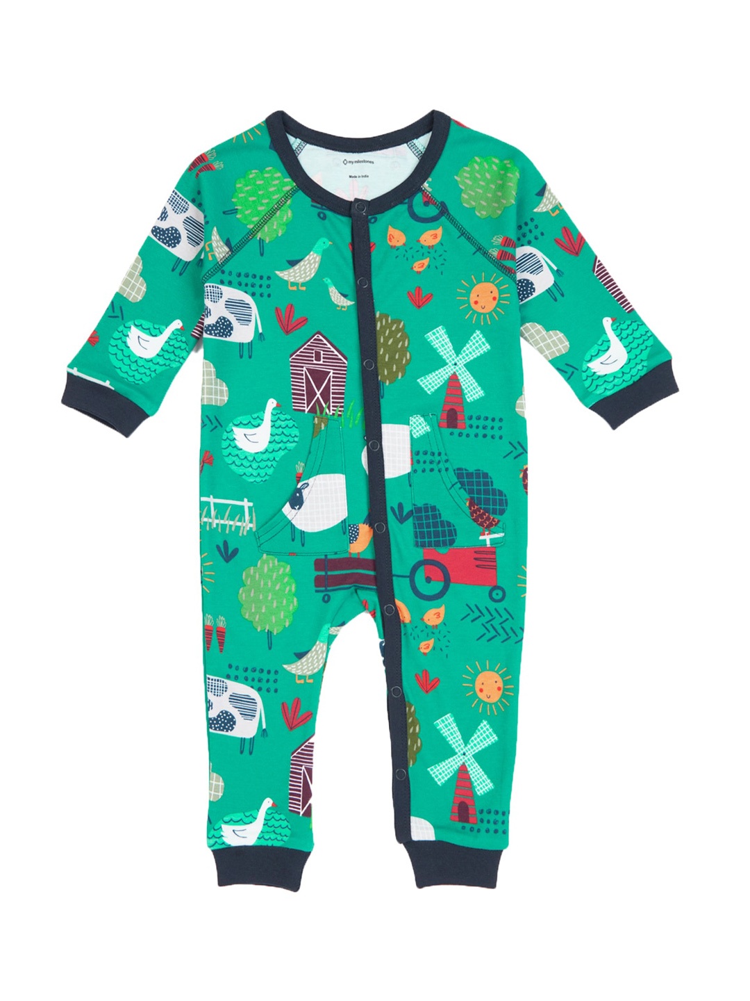 

My Milestones Infant Boys Printed Cotton Romper, Green