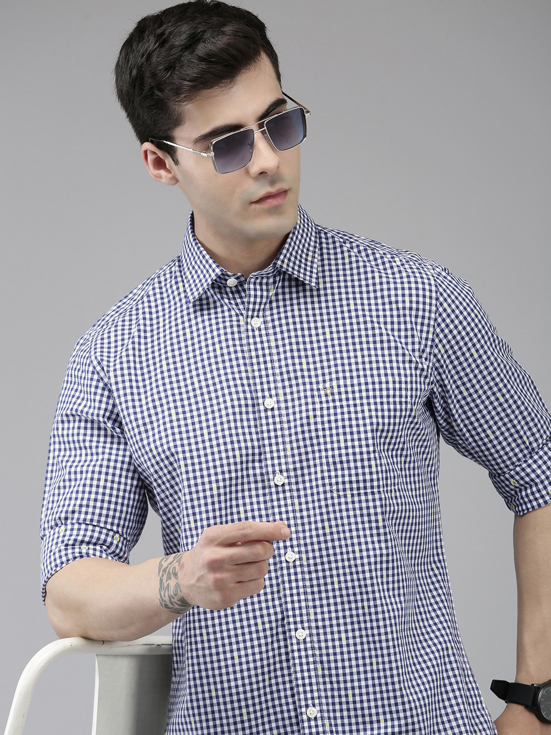 

Van Heusen Sport Pure Cotton Slim Fit Gingham Checked Casual Shirt, Blue