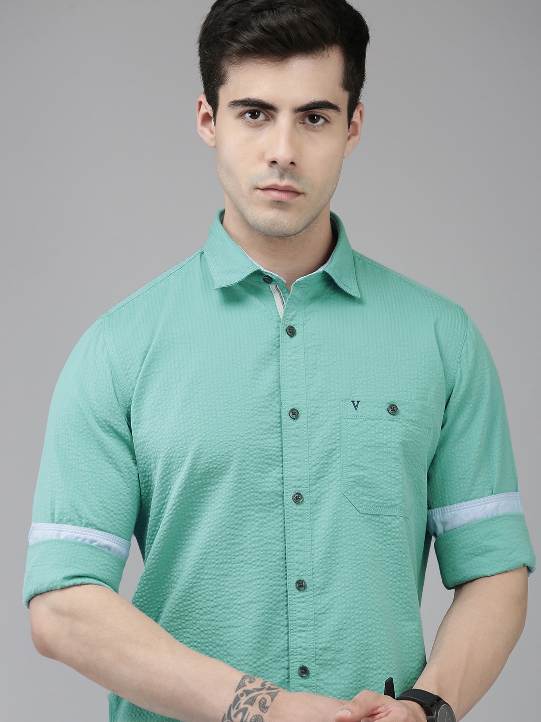 

Van Heusen Sport Slim Fit Textured Casual Shirt, Turquoise blue