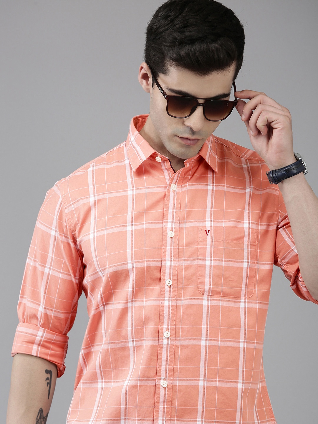 

Van Heusen Sport Pure Cotton Slim Fit Tartan Checked Casual Shirt, Peach