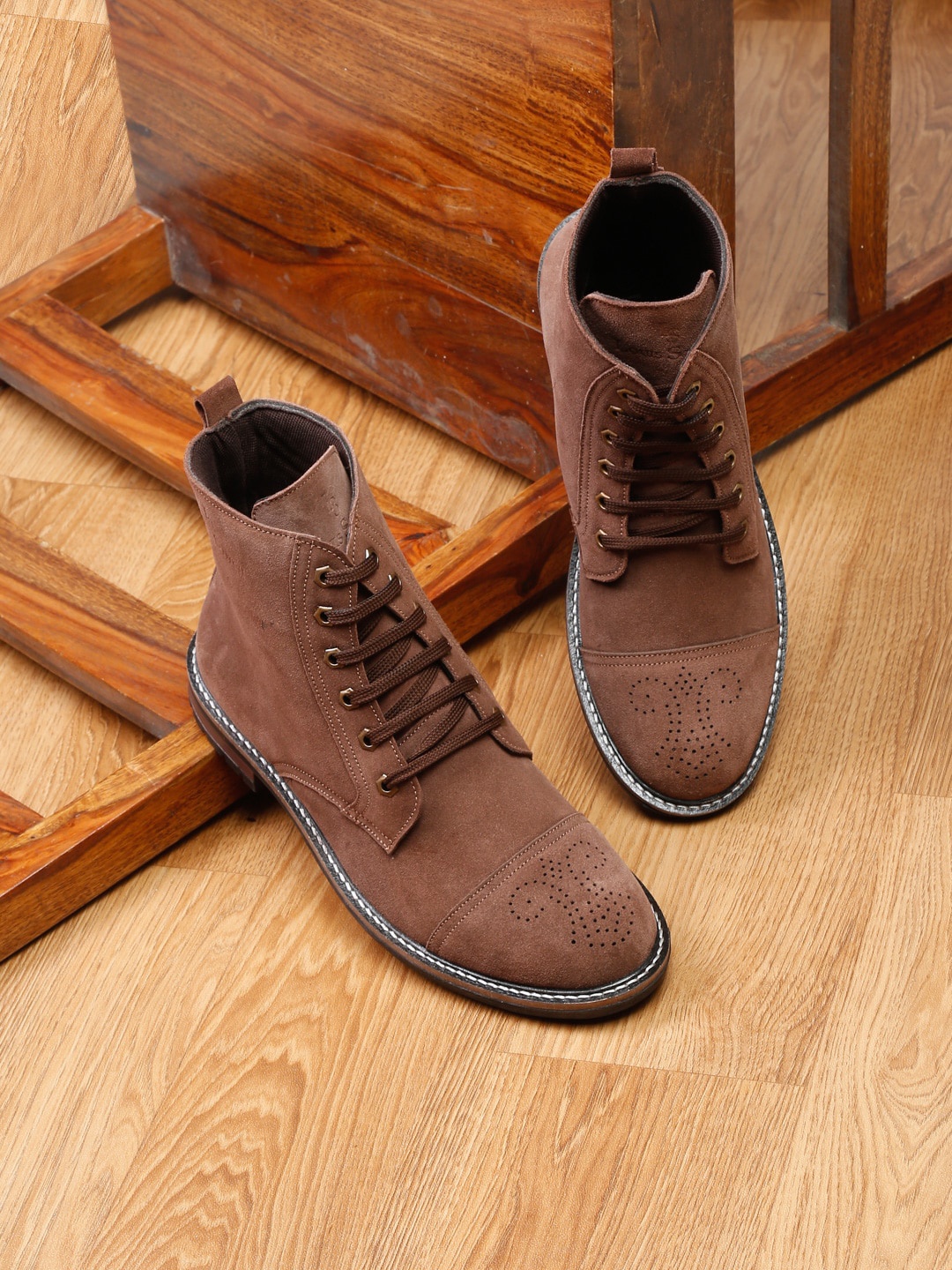 

LOUIS STITCH Men Suede Leather Biker Boots, Brown