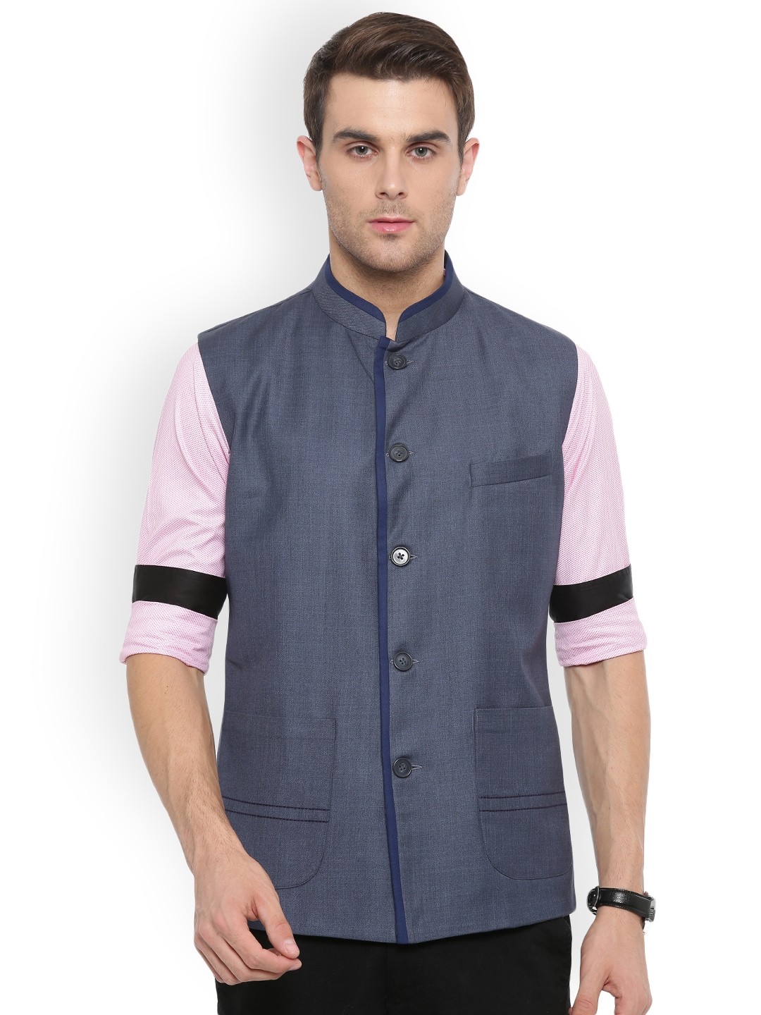 

Shaftesbury London Grey Slim Fit Nehru Jacket