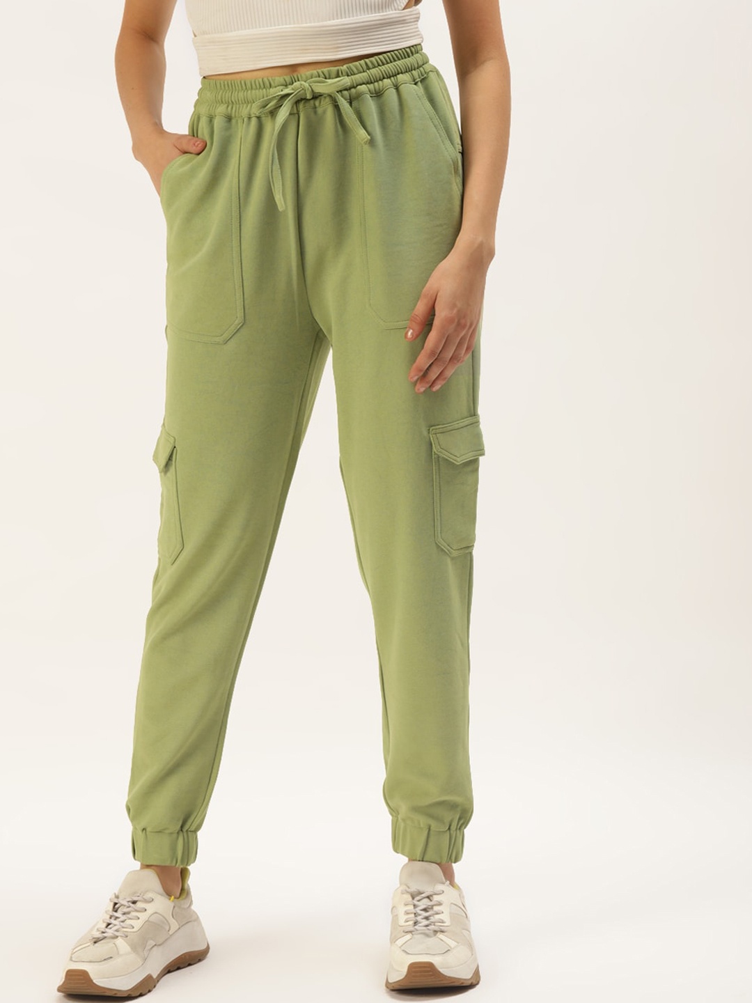 

Zastraa Women Green Smart Loose Fit Joggers Trousers
