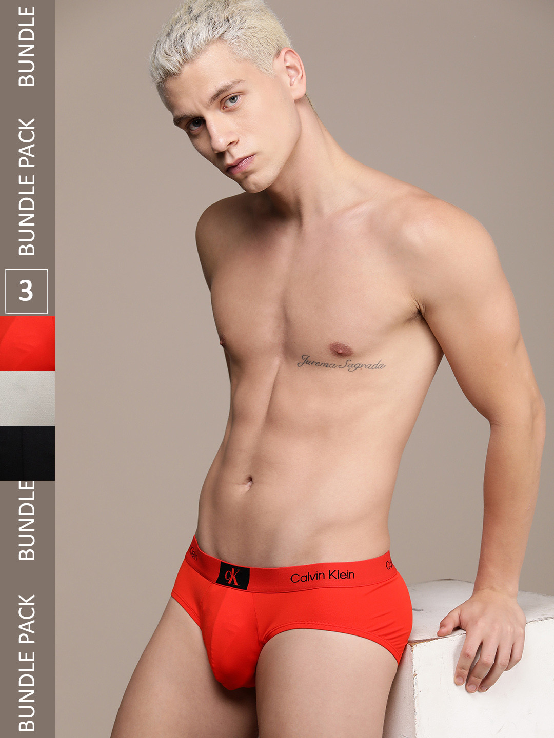 

Calvin Klein Underwear Men Pack of 3 Solid Hipster Briefs NB3531AK0, Red