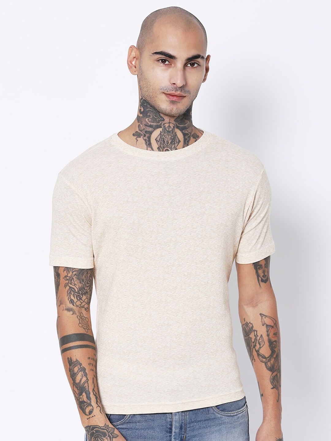 

VASTRADO Men Off White Cotton T-shirt