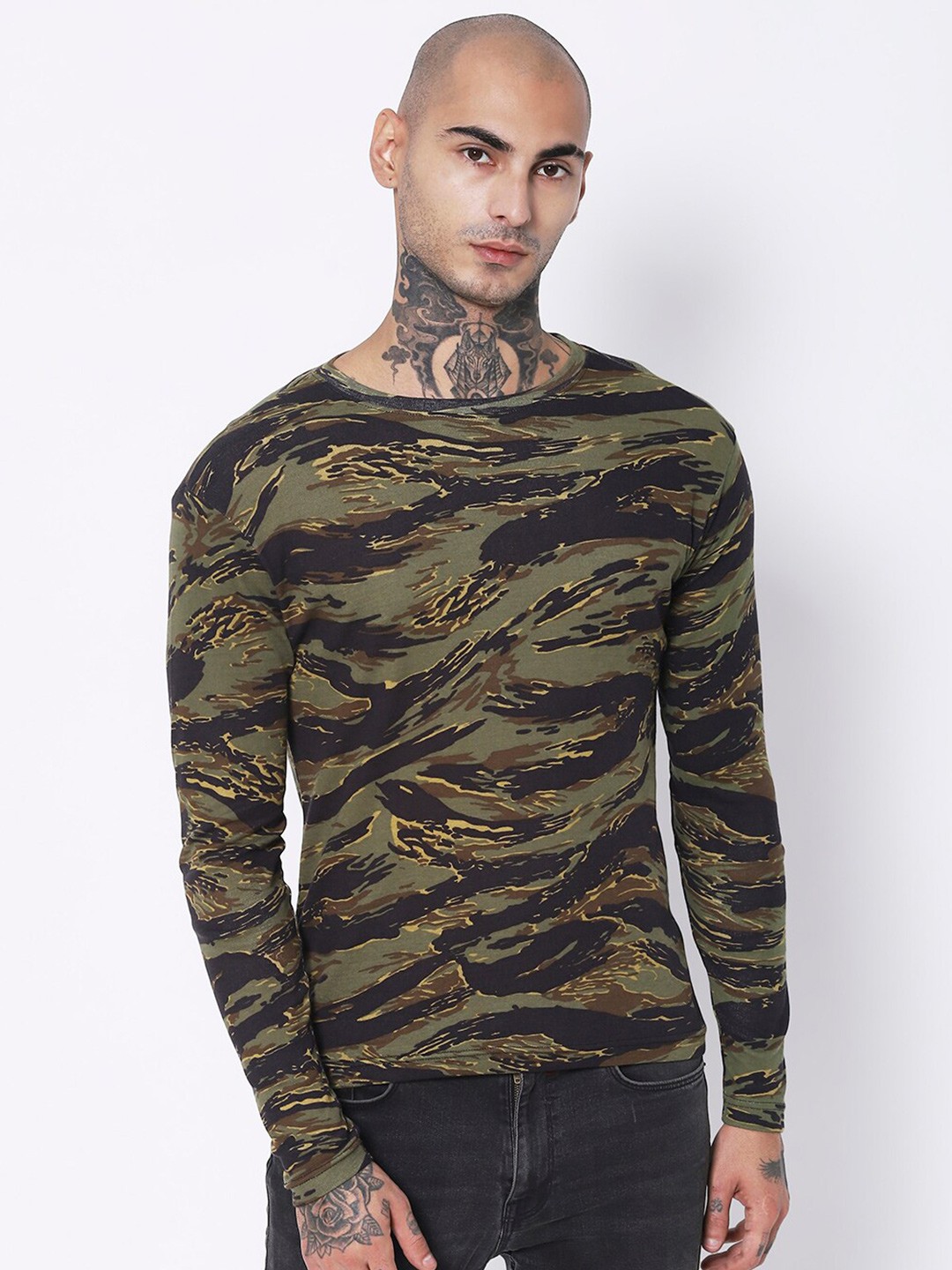 

VASTRADO Men Camouflage Printed Cotton T-shirt, Olive