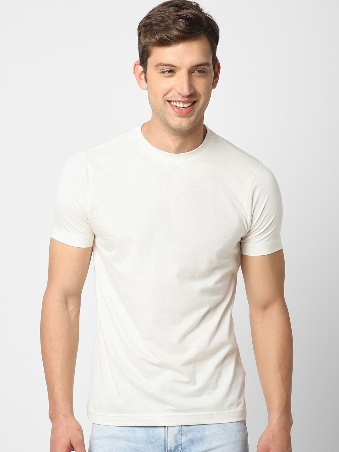

VASTRADO Men Off White Cotton T-shirt