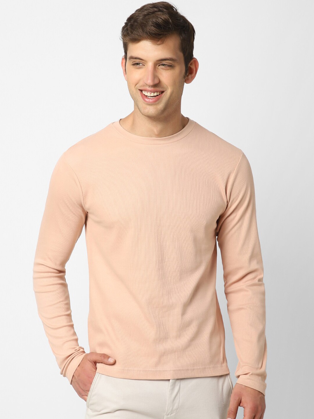 

VASTRADO Men Peach-Coloured Cotton T-shirt