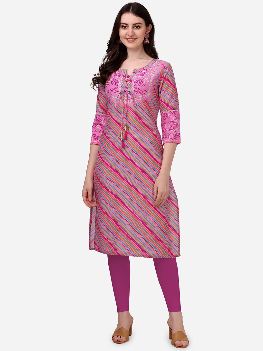 

HERE&NOW Striped Gotta Patti Silk Kurta, Pink