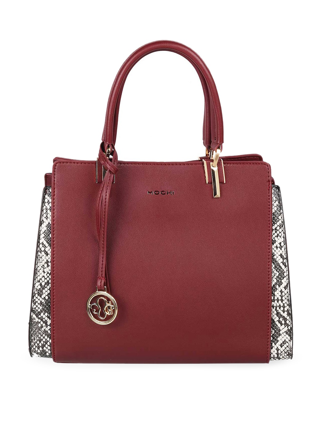 

Mochi Animal Printed Structured Handheld Bag with Tasselled, Maroon