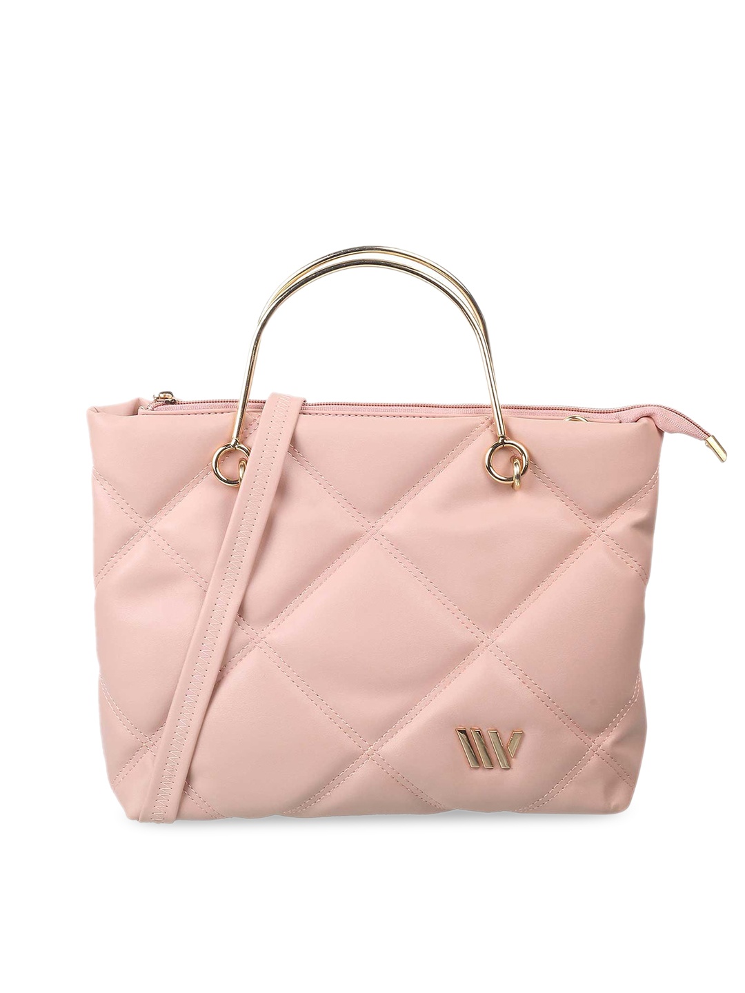 

WALKWAY by Metro Textured Structured Satchel With Quilted, Peach