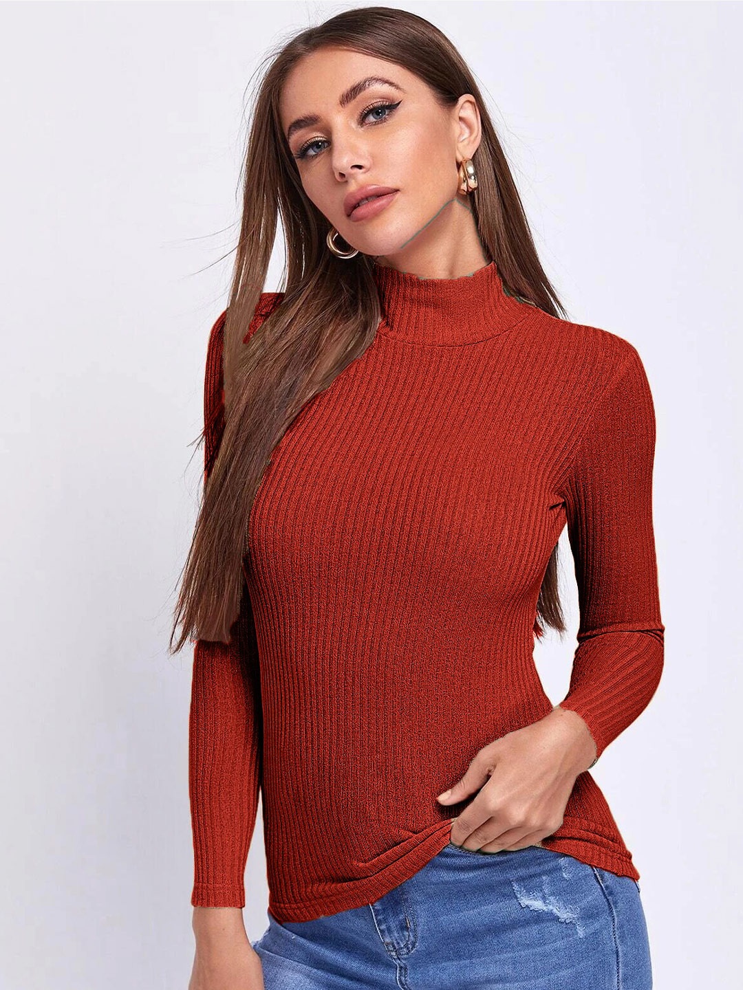 

Rodzen Women High Neck T-shirt, Red