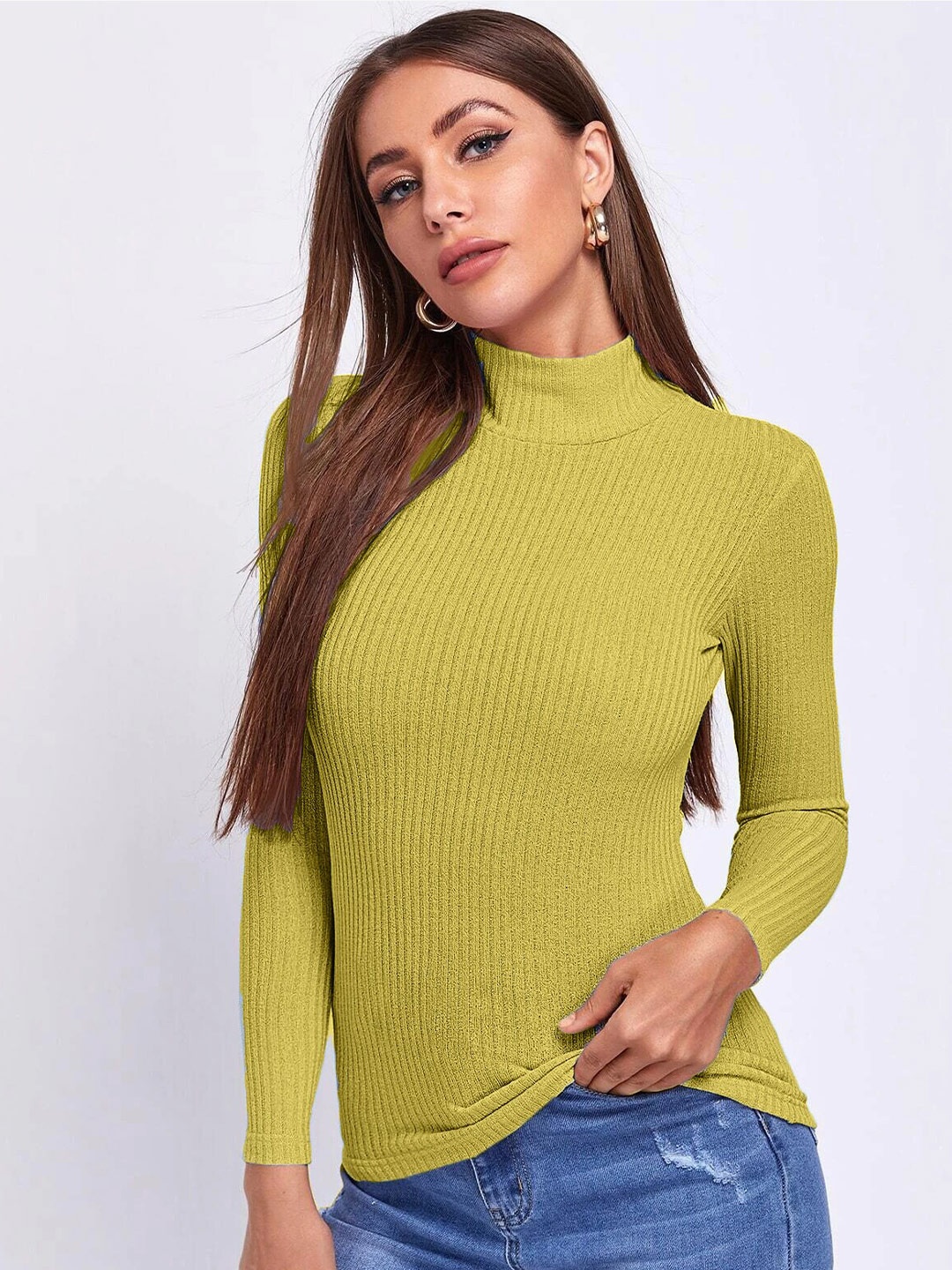 

Rodzen Women High Neck Cotton T-shirt, Green