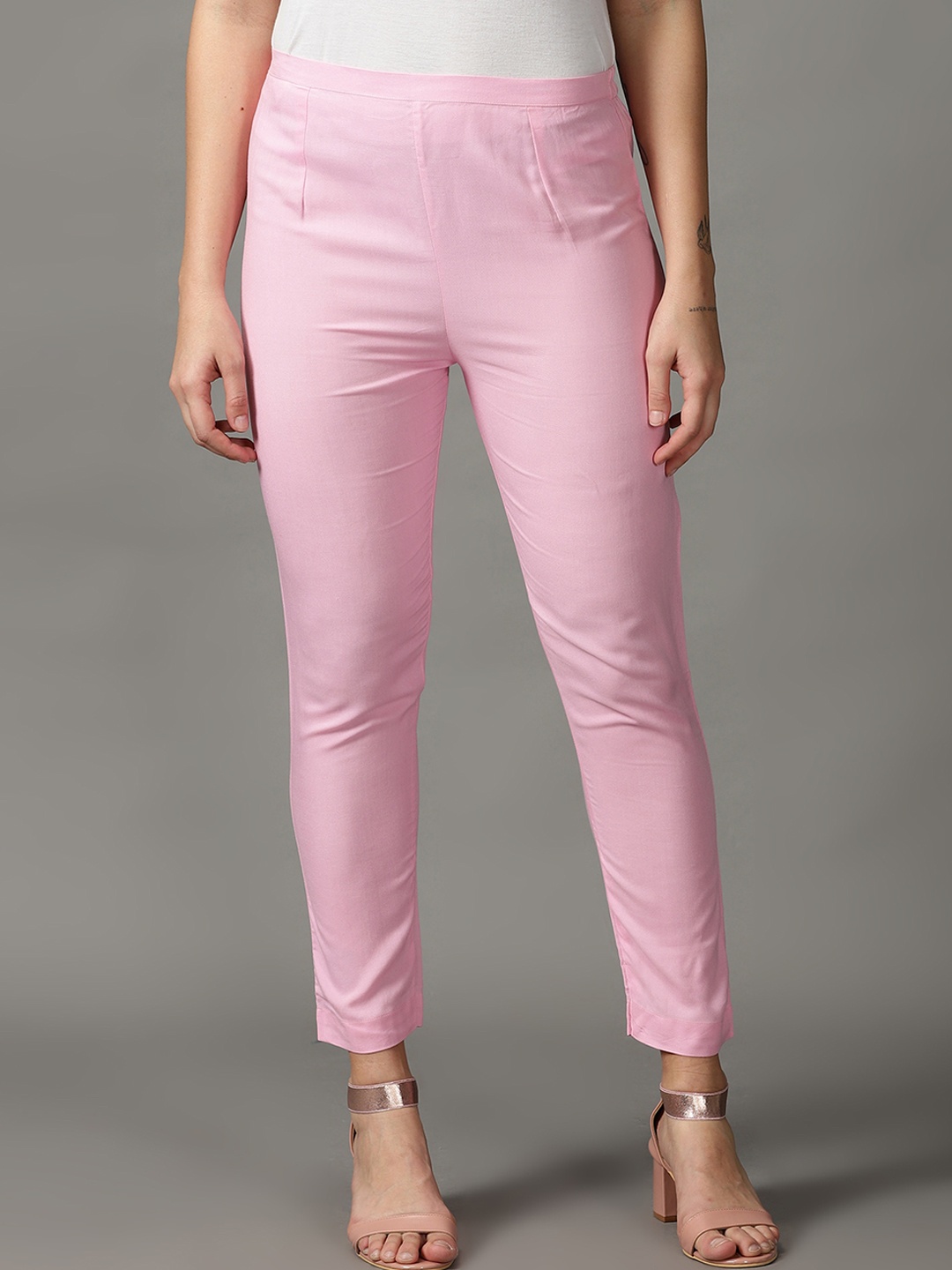 

DIVINATION Women Pink Smart Skinny Fit Cotton Trousers