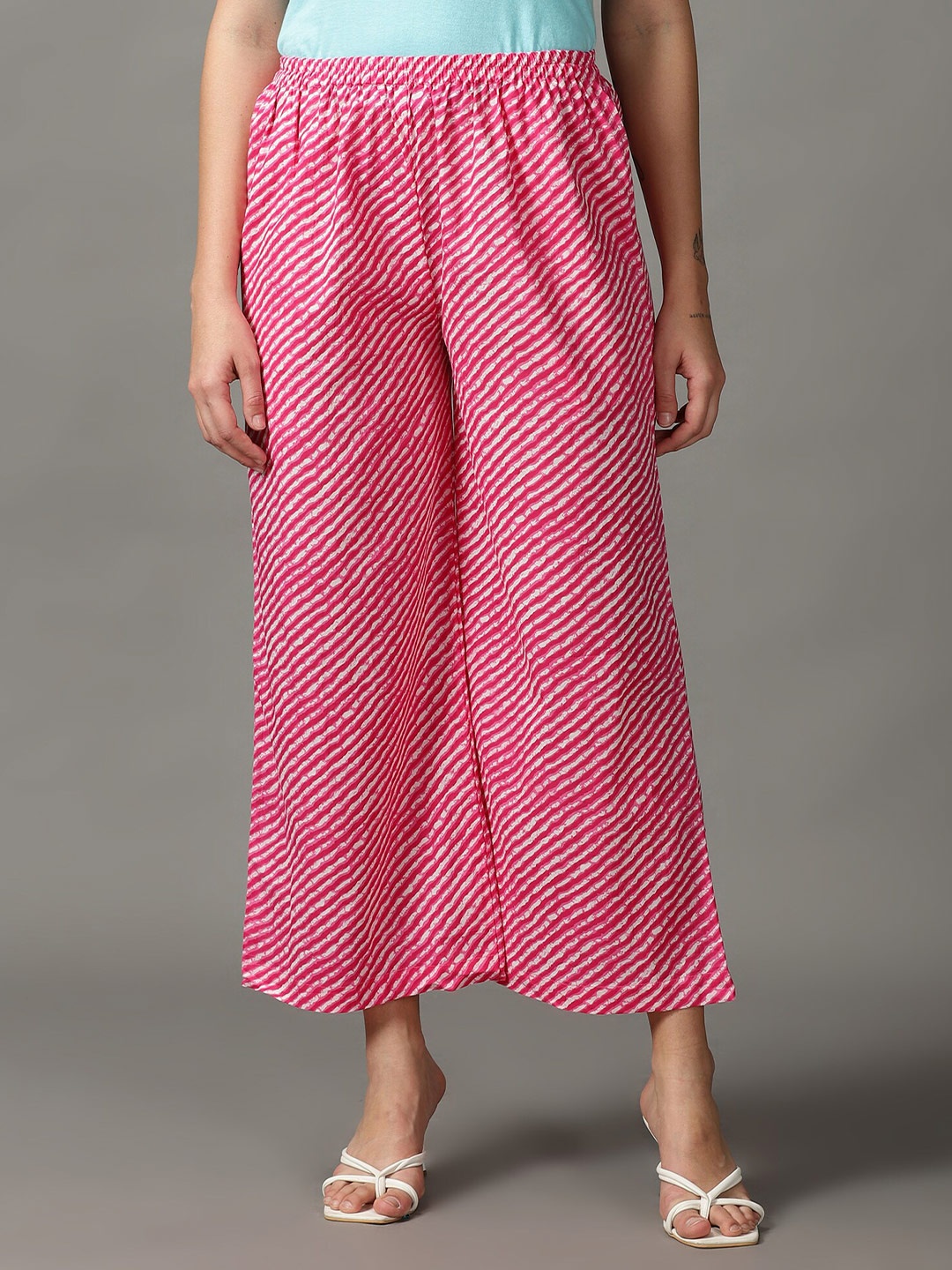 

DIVINATION Women Striped Ethnic Palazzos, Pink