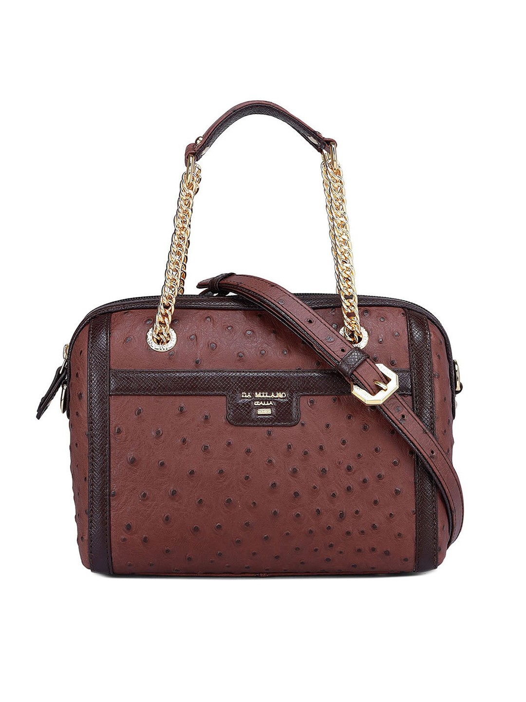 

Da Milano Leather Bowling Handheld Bag with Cut Work, Brown