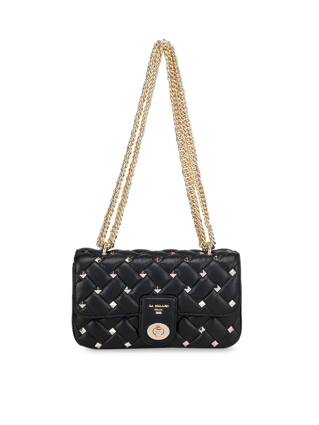 

Da Milano Embellished Leather Structured Shoulder Bag with Quilted, Black