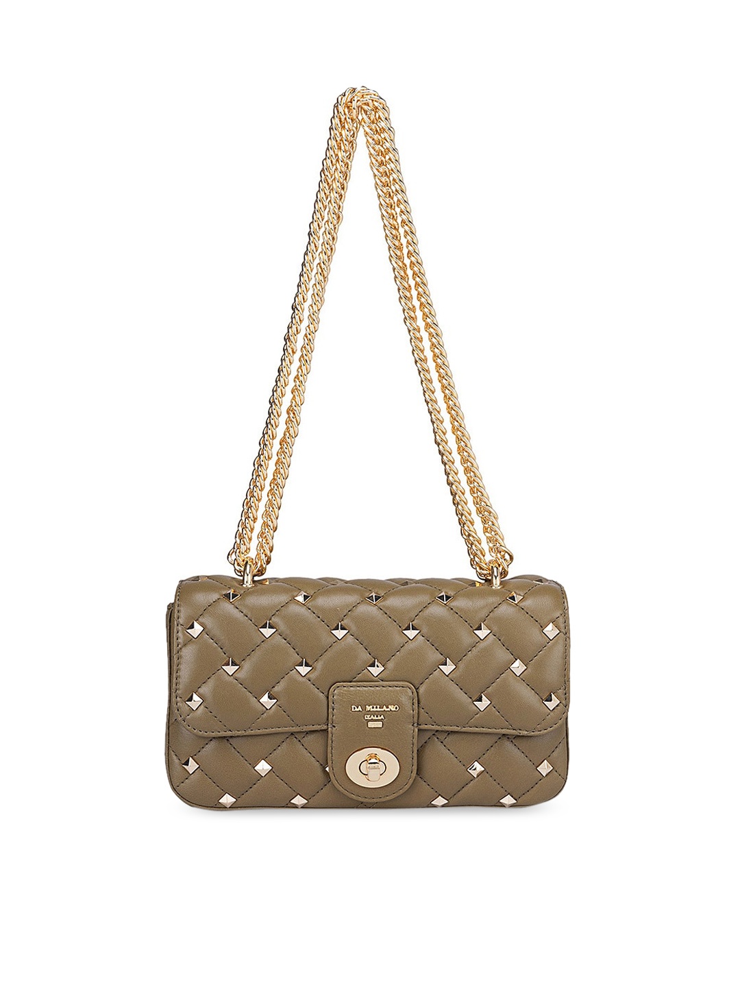 

Da Milano Embellished Leather Structured Shoulder Bag with Quilted, Green