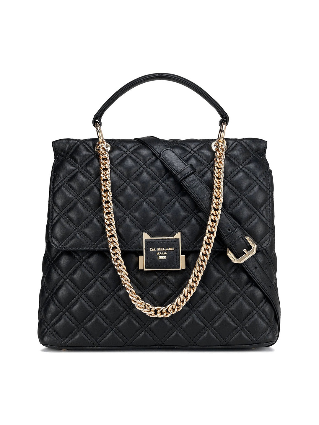 

Da Milano Leather Structured Handheld Bag with Quilted, Black
