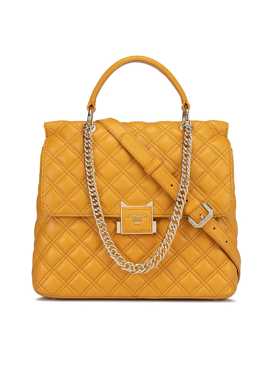 

Da Milano Leather Structured Shoulder Bag with Quilted, Yellow