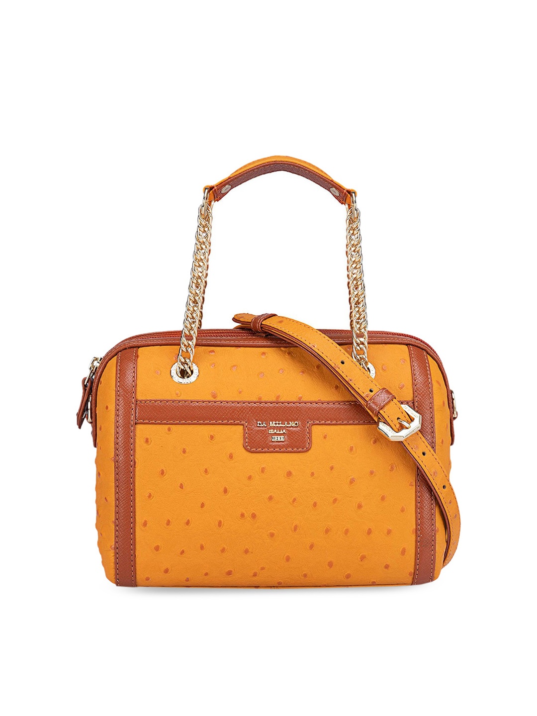 

Da Milano Leather Structured Handheld Bag with Cut Work, Orange